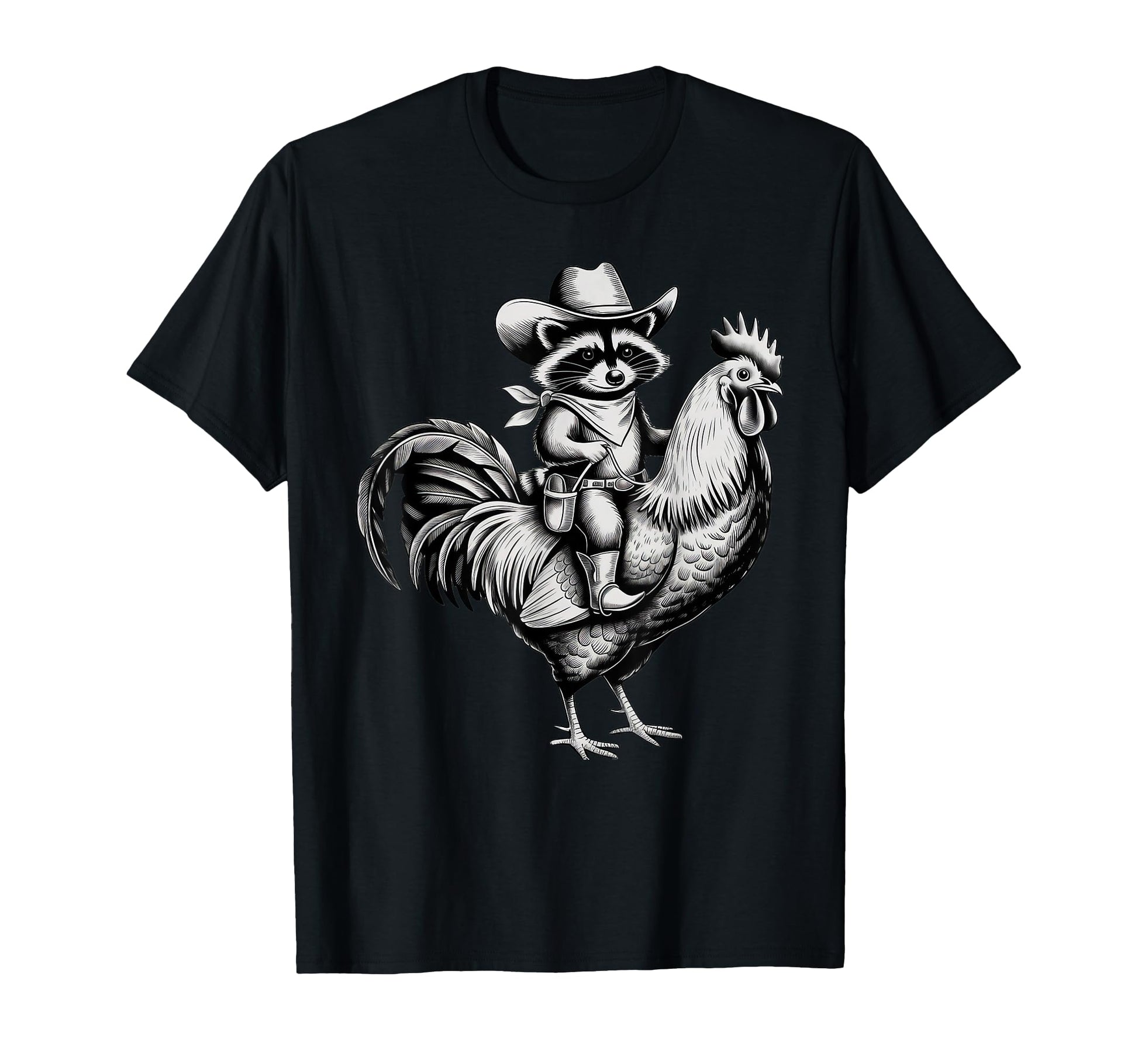 Funny Cowboy Raccoon Chicken T-Shirt - Trendy Graphic Unisex - T-Shirt, Sweatshirt, Hoodie