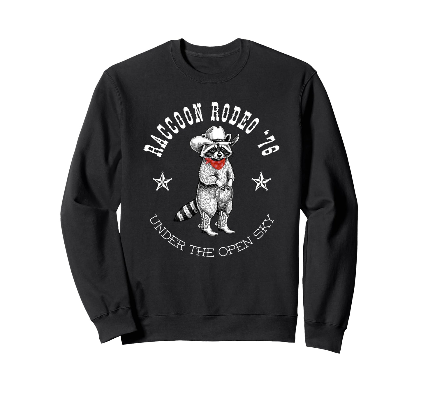 Raccoon Rodeo 76 Western Cowboy Sweatshirt - Aesthetic Graphic for Adults - T-Shirt, Sweatshirt, Hoodie