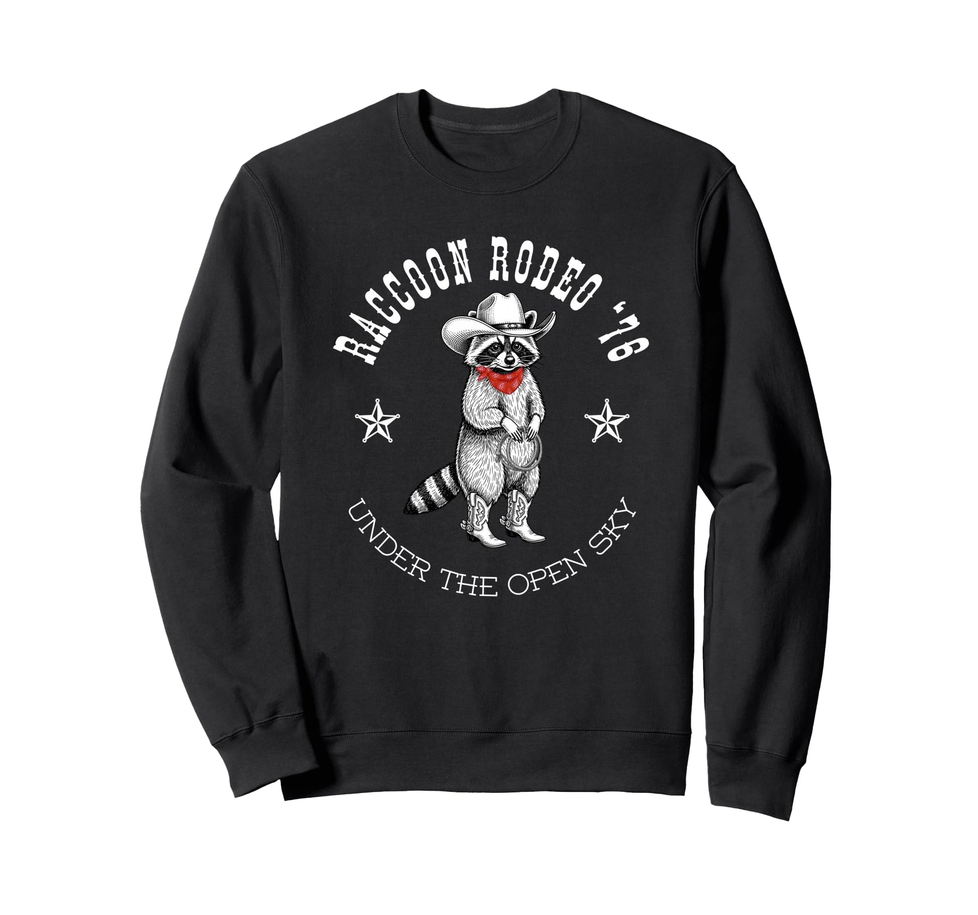 Raccoon Rodeo 76 Western Cowboy Sweatshirt - Aesthetic Graphic for Adults - T-Shirt, Sweatshirt, Hoodie