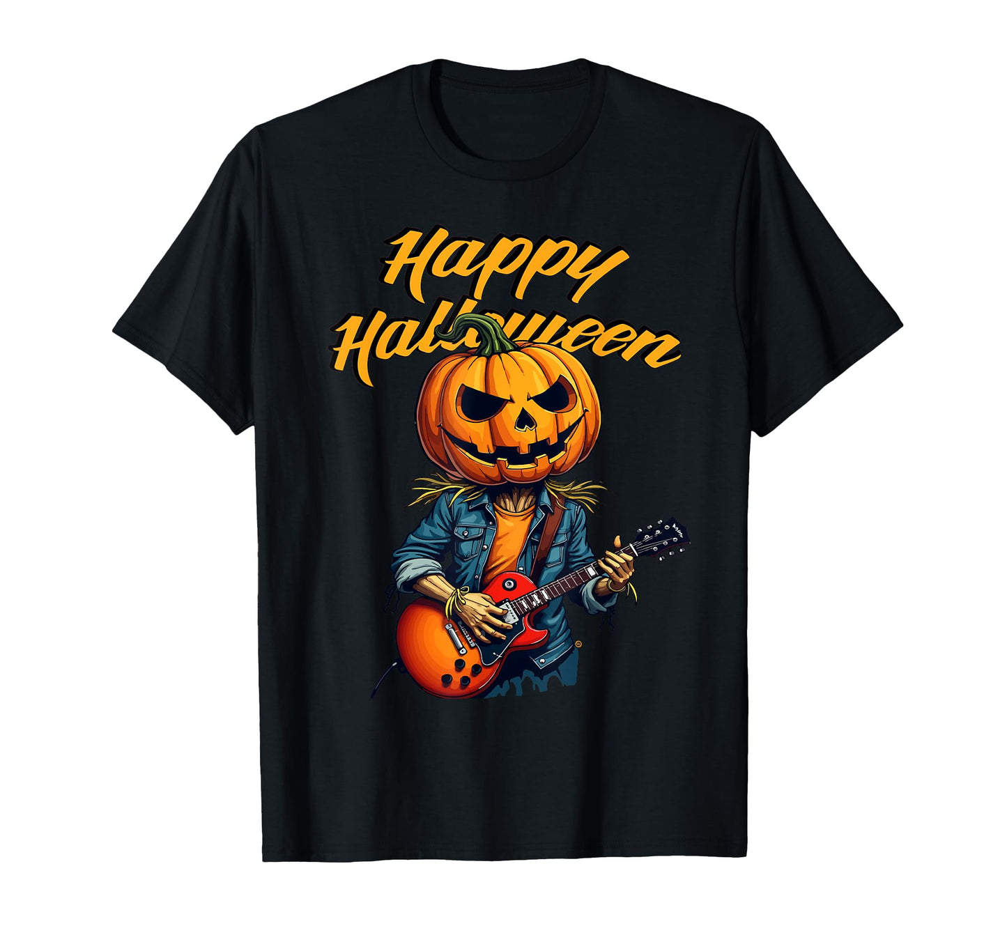 Halloween Pumpkin Headed Guitarist T-Shirt - Minimalist Print for Adults - T-Shirt, Sweatshirt, Hoodie
