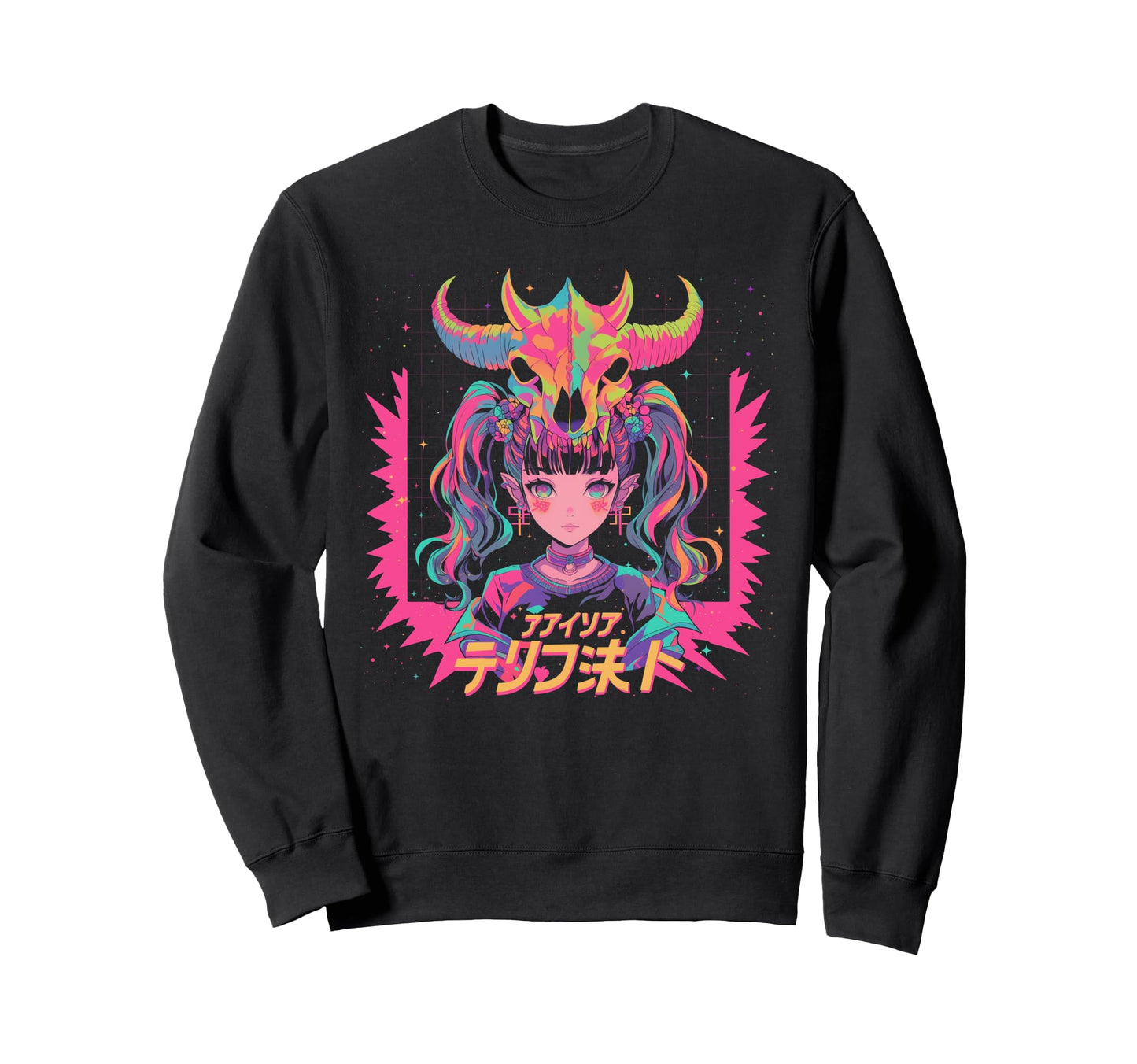 Goth Grunge Demon Anime Waifu Sweatshirt - Casual Everyday Wear Men Women - T-Shirt, Sweatshirt, Hoodie