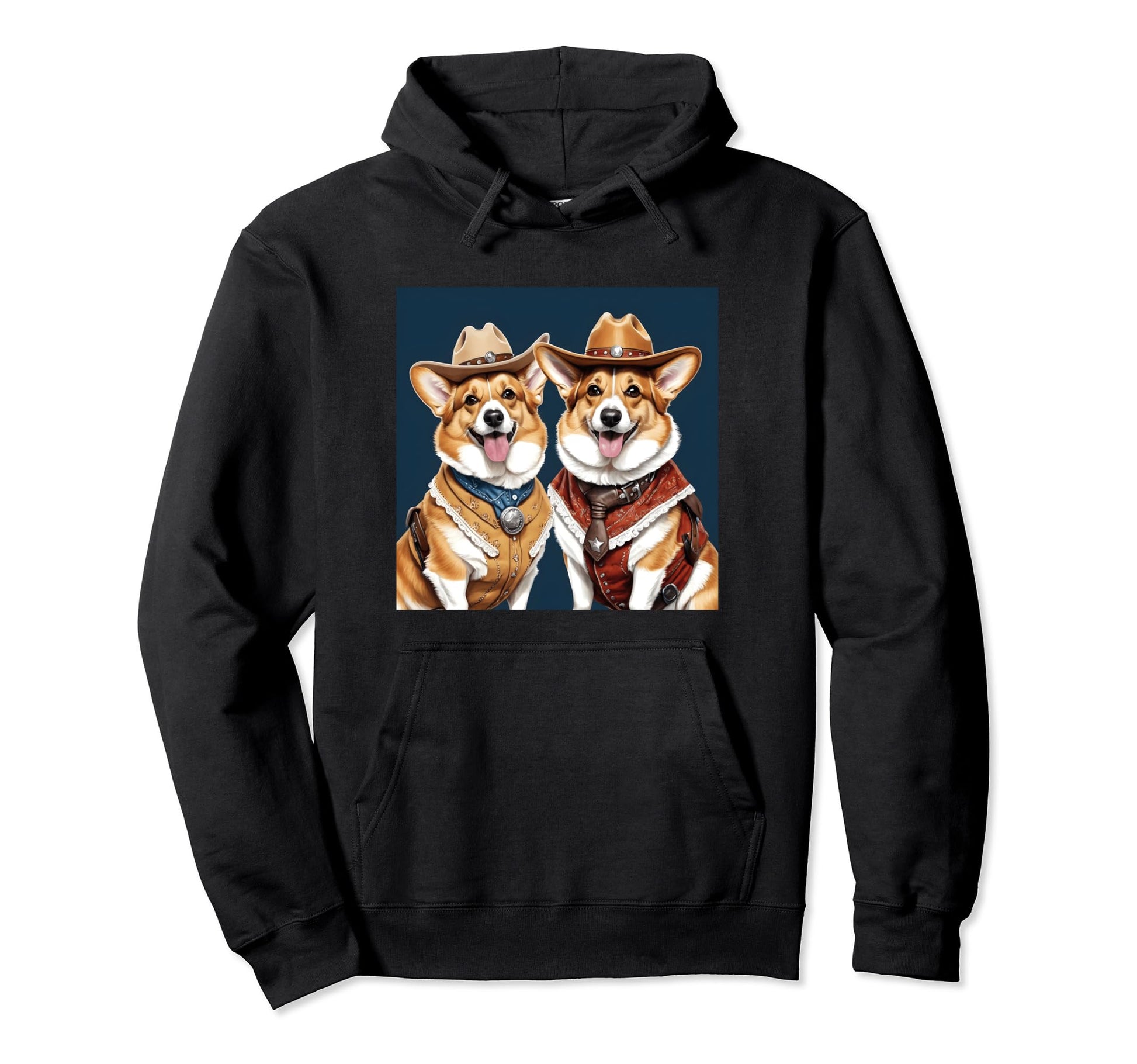 Welsh Corgis Cowboys Art Hoodie - Trendy Graphic Unisex - T-Shirt, Sweatshirt, Hoodie