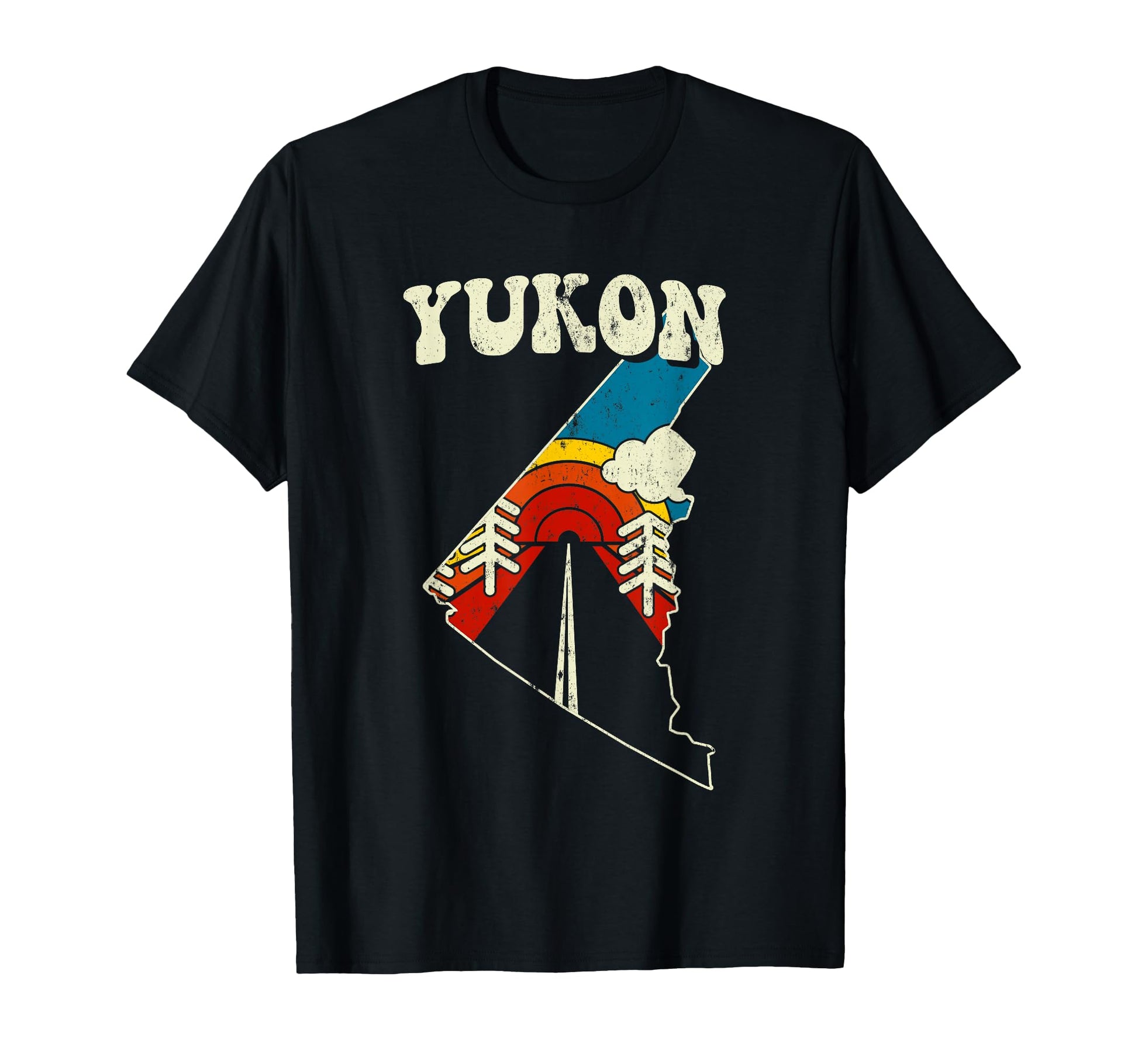 Yukon Province Rainbow Canada 70S Map T-Shirt - Graphic Print Unisex - T-Shirt, Sweatshirt, Hoodie