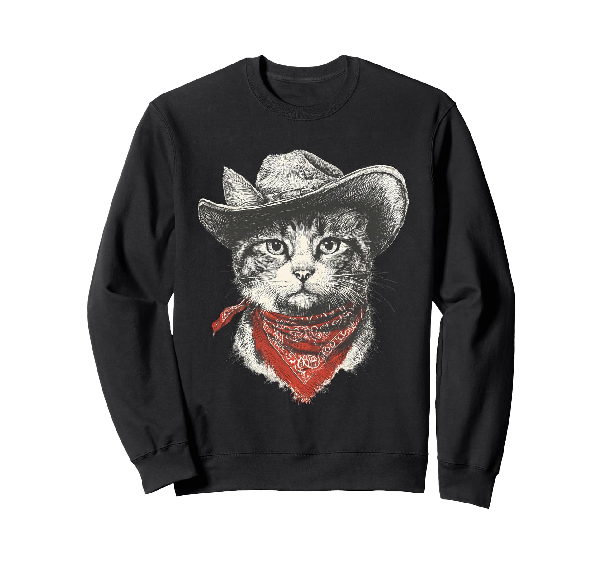 Western Country Cowgirl Funny Cowboy Cat Sweatshirt - Unique Graphic Unisex - T-Shirt, Sweatshirt, Hoodie