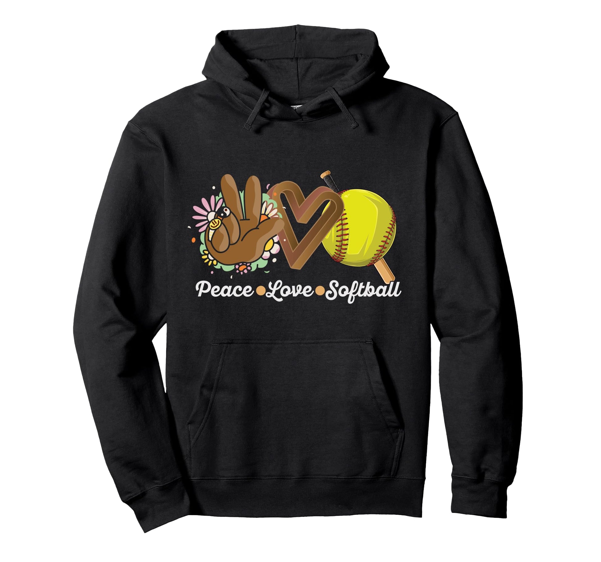 Peace Love Softball Hoodie - Casual Everyday Wear for Adults - T-Shirt, Sweatshirt, Hoodie