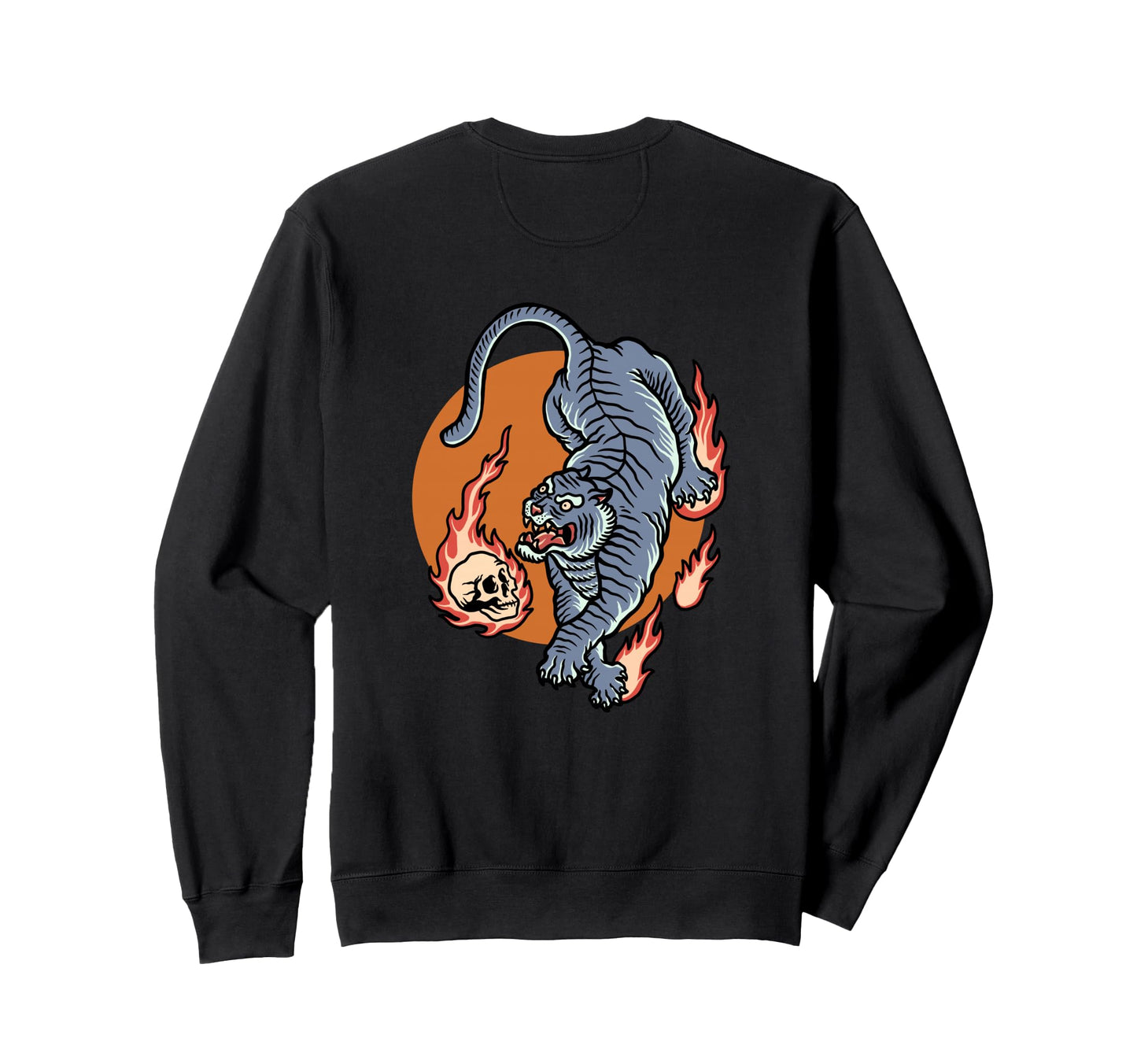 Fire Tiger Tattoo Backprint Sad Sweatshirt - Aesthetic Graphic Men Women - T-Shirt, Sweatshirt, Hoodie