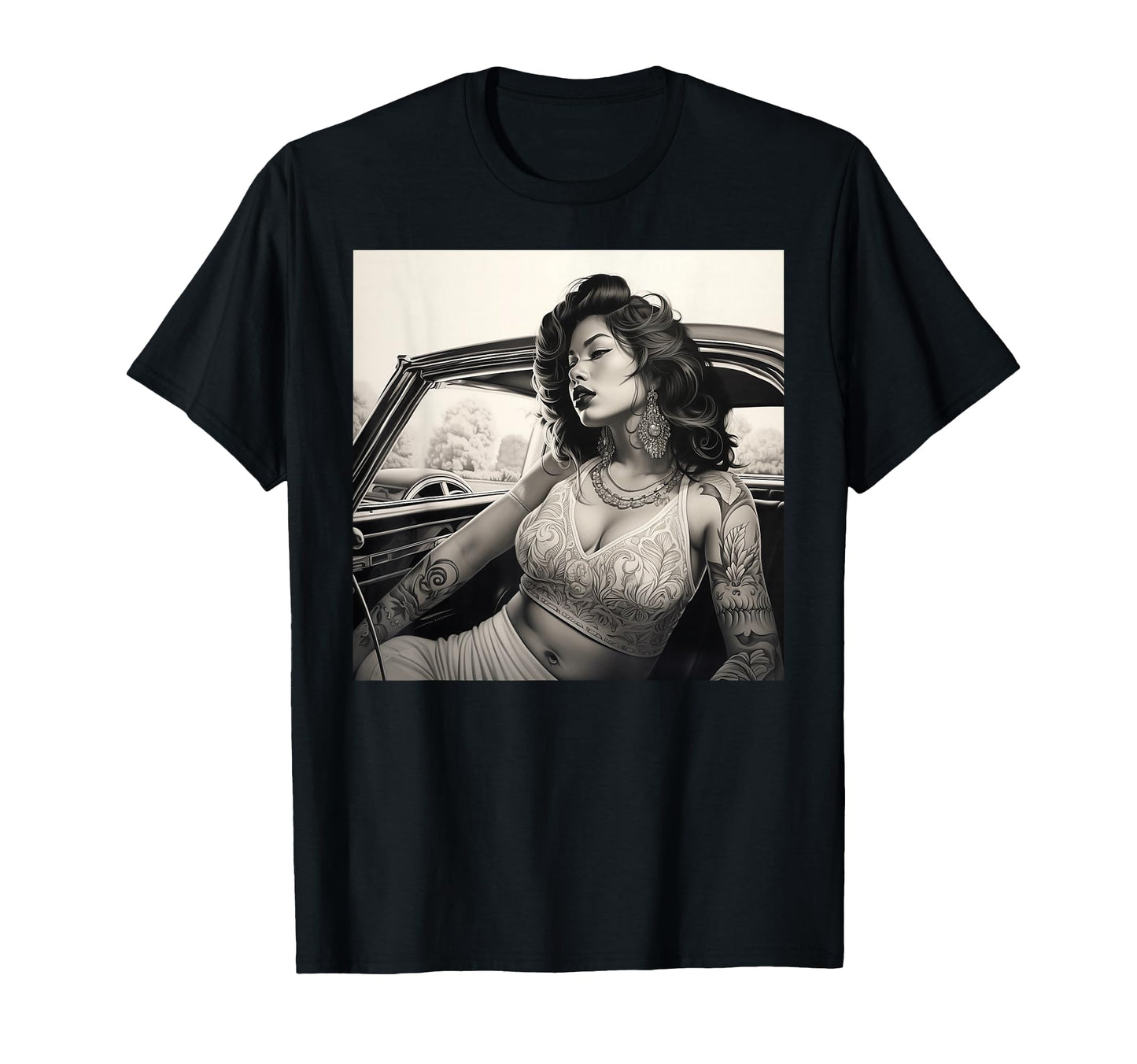 Chicano Art Lowrider Pin Up Chicana T-Shirt - Streetwear Style Men Women - T-Shirt, Sweatshirt, Hoodie