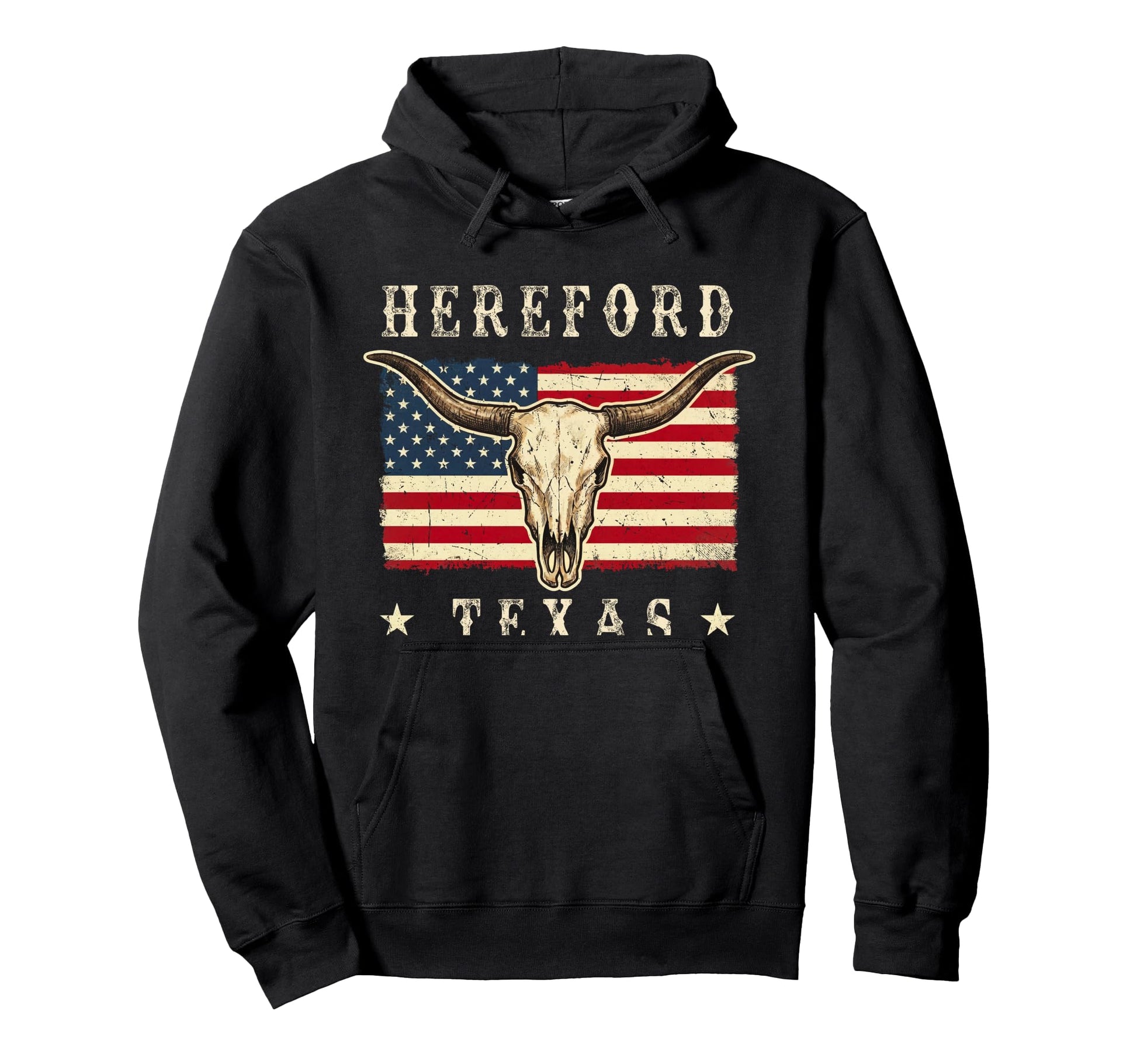 Hereford Texas Western Patriotic Skull Hoodie - Trendy Graphic for Adults - T-Shirt, Sweatshirt, Hoodie