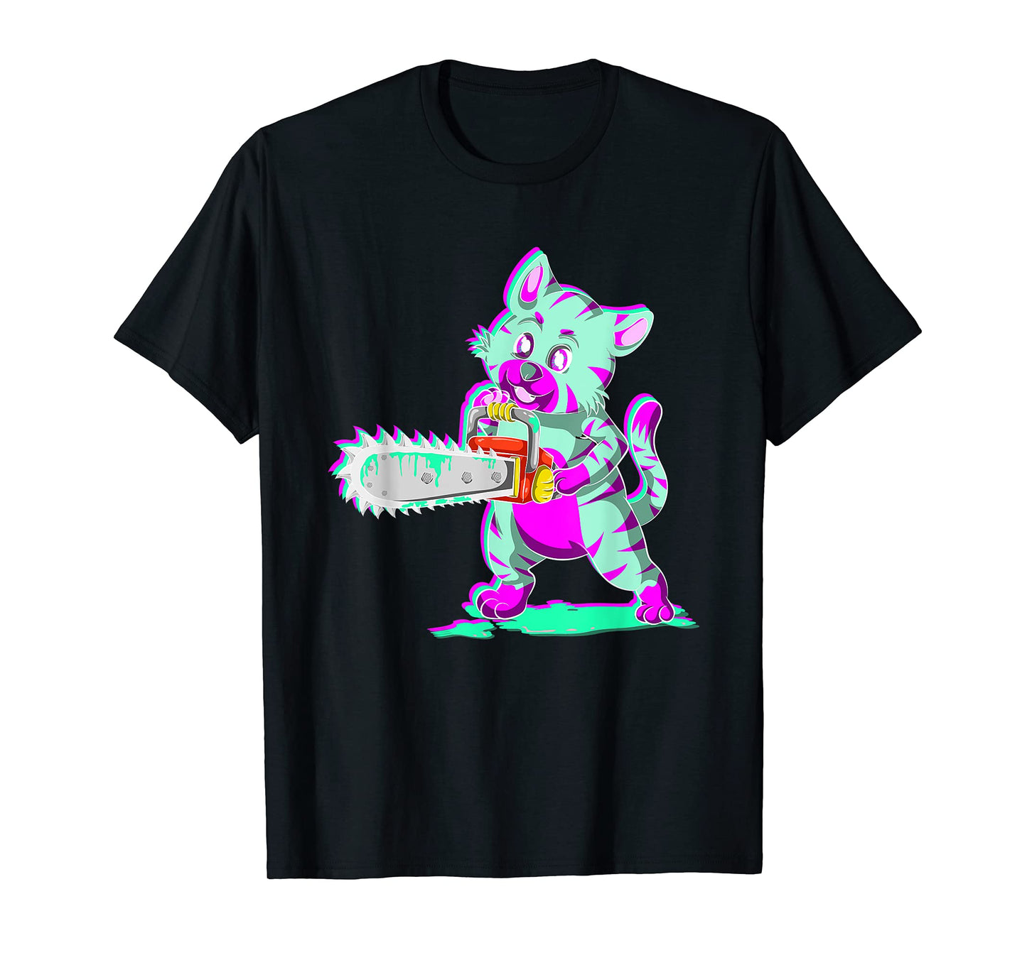 Scary Pet Animal Chainsaw Vaporwave T-Shirt - Trendy Graphic Unisex - T-Shirt, Sweatshirt, Hoodie