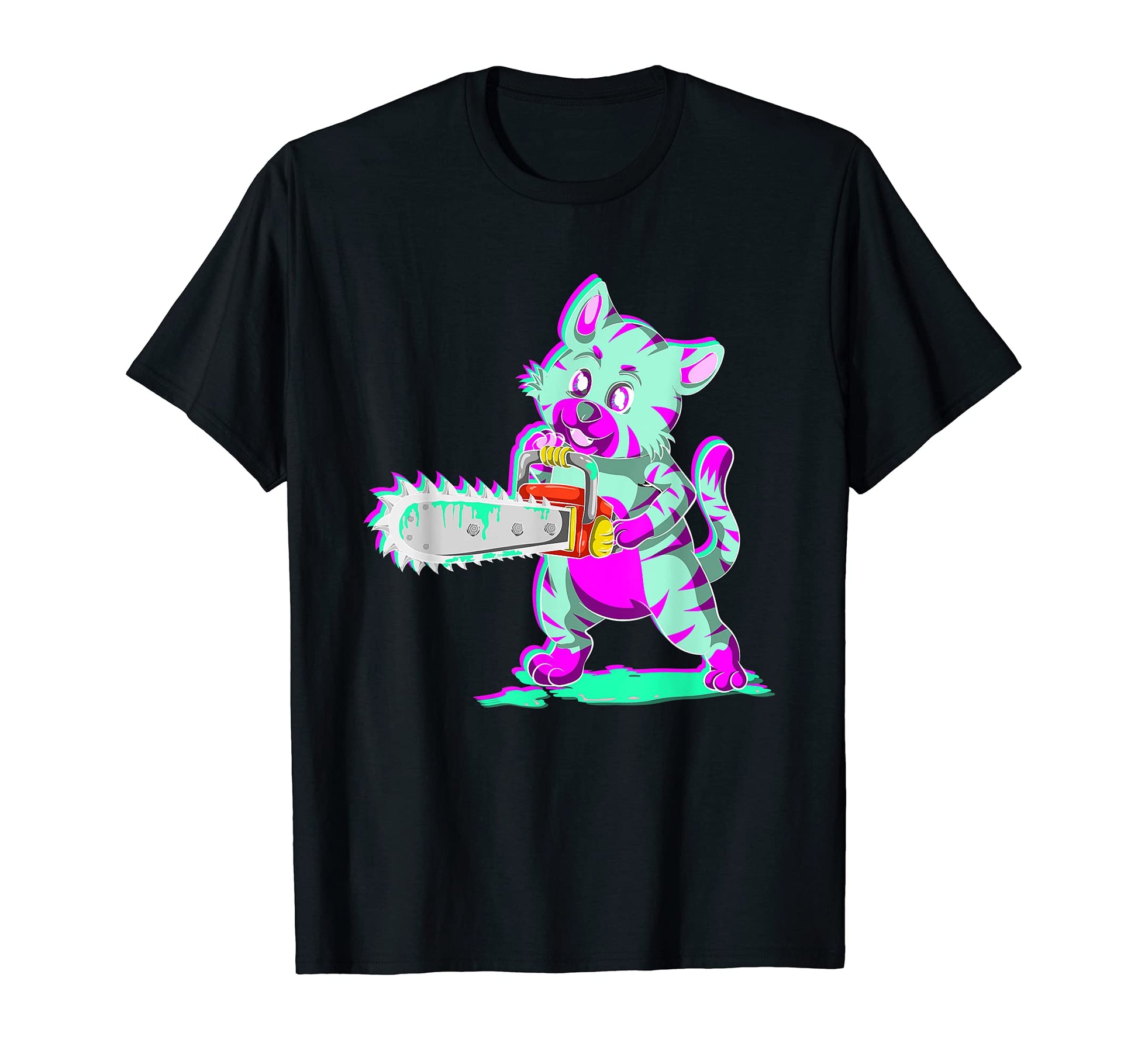 Scary Pet Animal Chainsaw Vaporwave T-Shirt - Trendy Graphic Unisex - T-Shirt, Sweatshirt, Hoodie