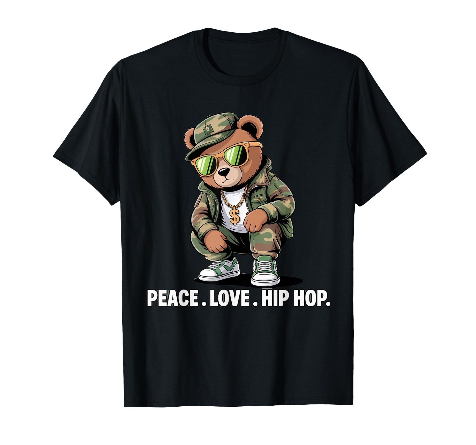 Camouflage Rapper Teddy Bear Camo 80S T-Shirt - Graphic Print Men Women - T-Shirt, Sweatshirt, Hoodie