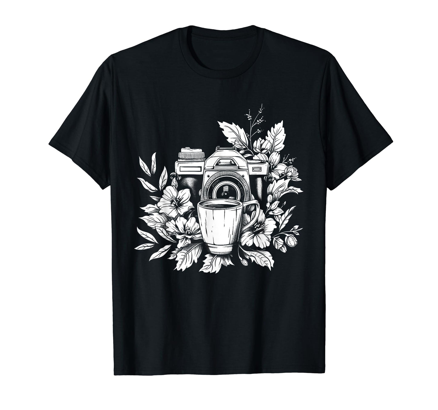 Photographer Coffee Camera Flowers T-Shirt - Custom Art Print Unisex - T-Shirt, Sweatshirt, Hoodie