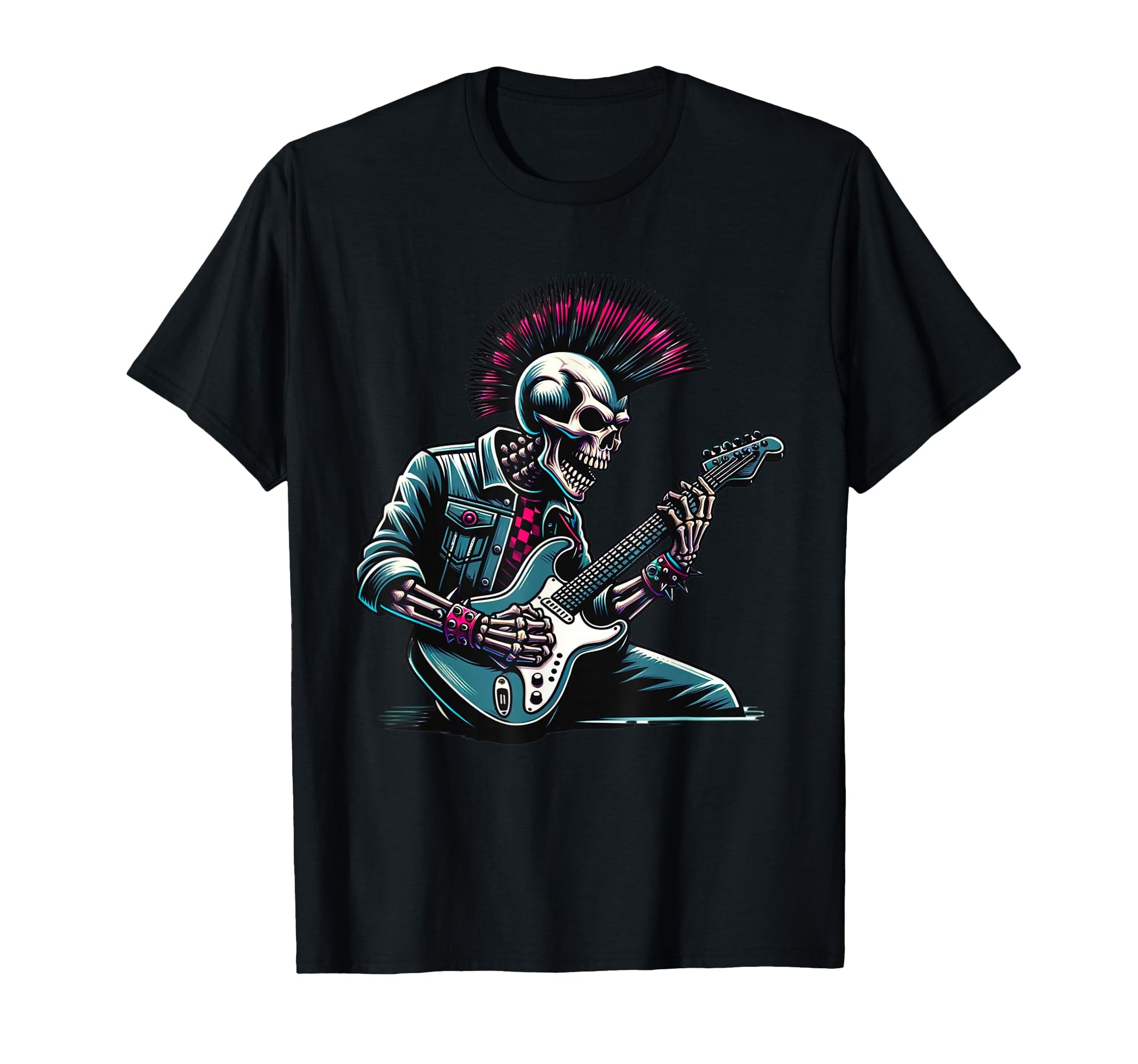 Rock Skeleton Hand Guitar Punk Skull T-Shirt - Graphic Print Men Women - T-Shirt, Sweatshirt, Hoodie