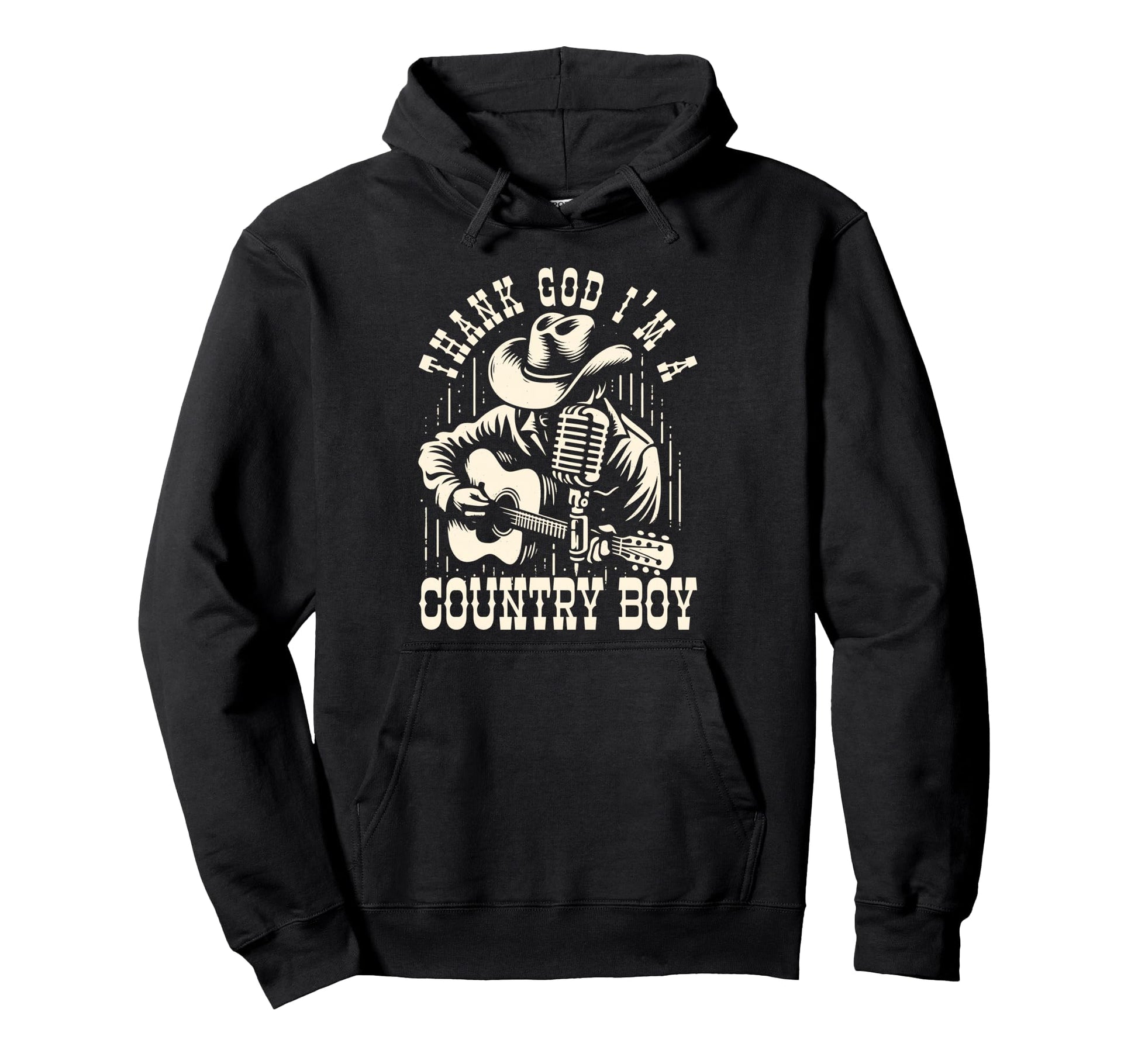 Thank God Im Country Music Cowboy Hoodie - Minimalist Print for Adults - T-Shirt, Sweatshirt, Hoodie