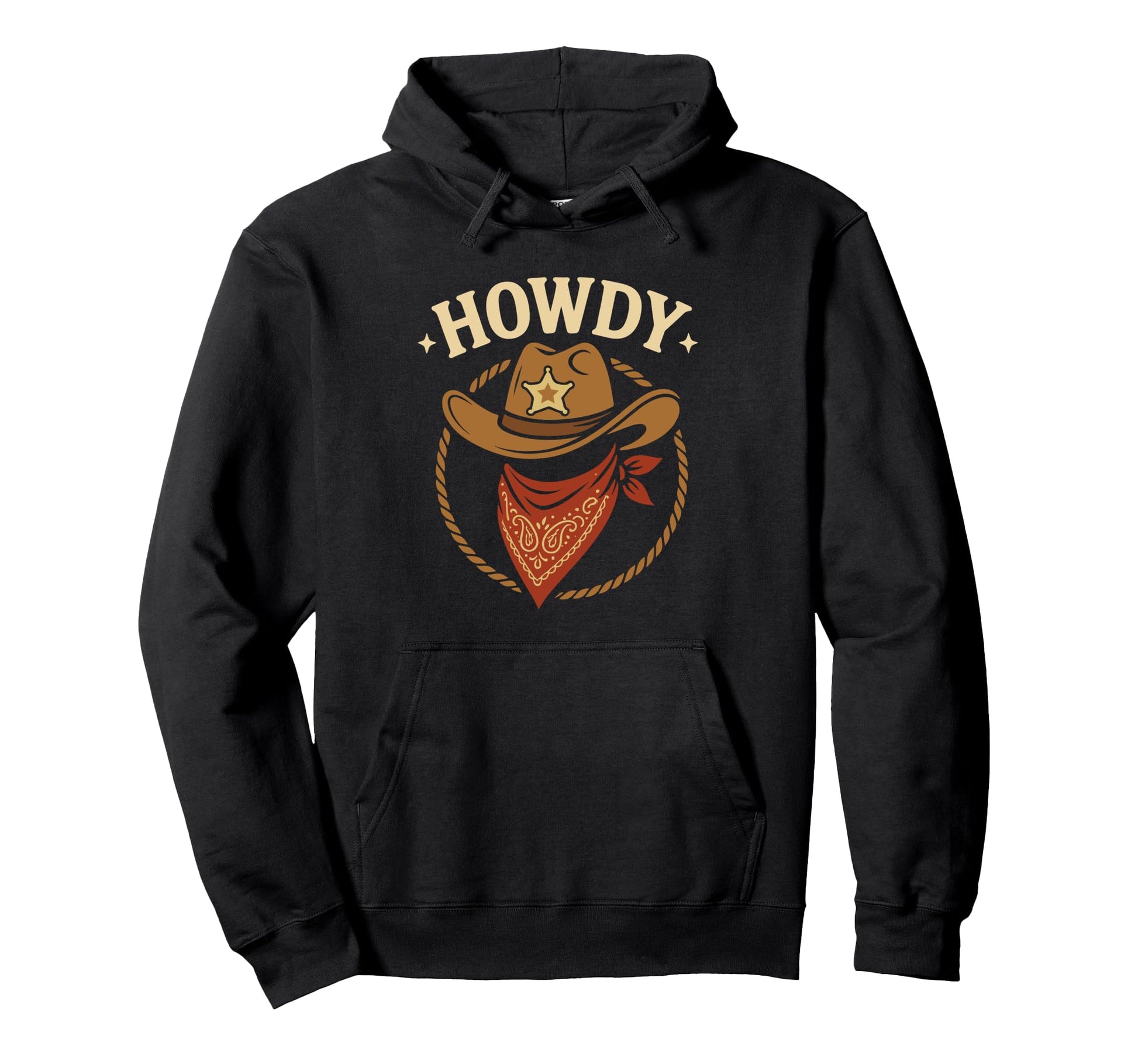 Howdy Cowboy Hat Bandana Western Hoodie - Custom Art Print for Adults - T-Shirt, Sweatshirt, Hoodie