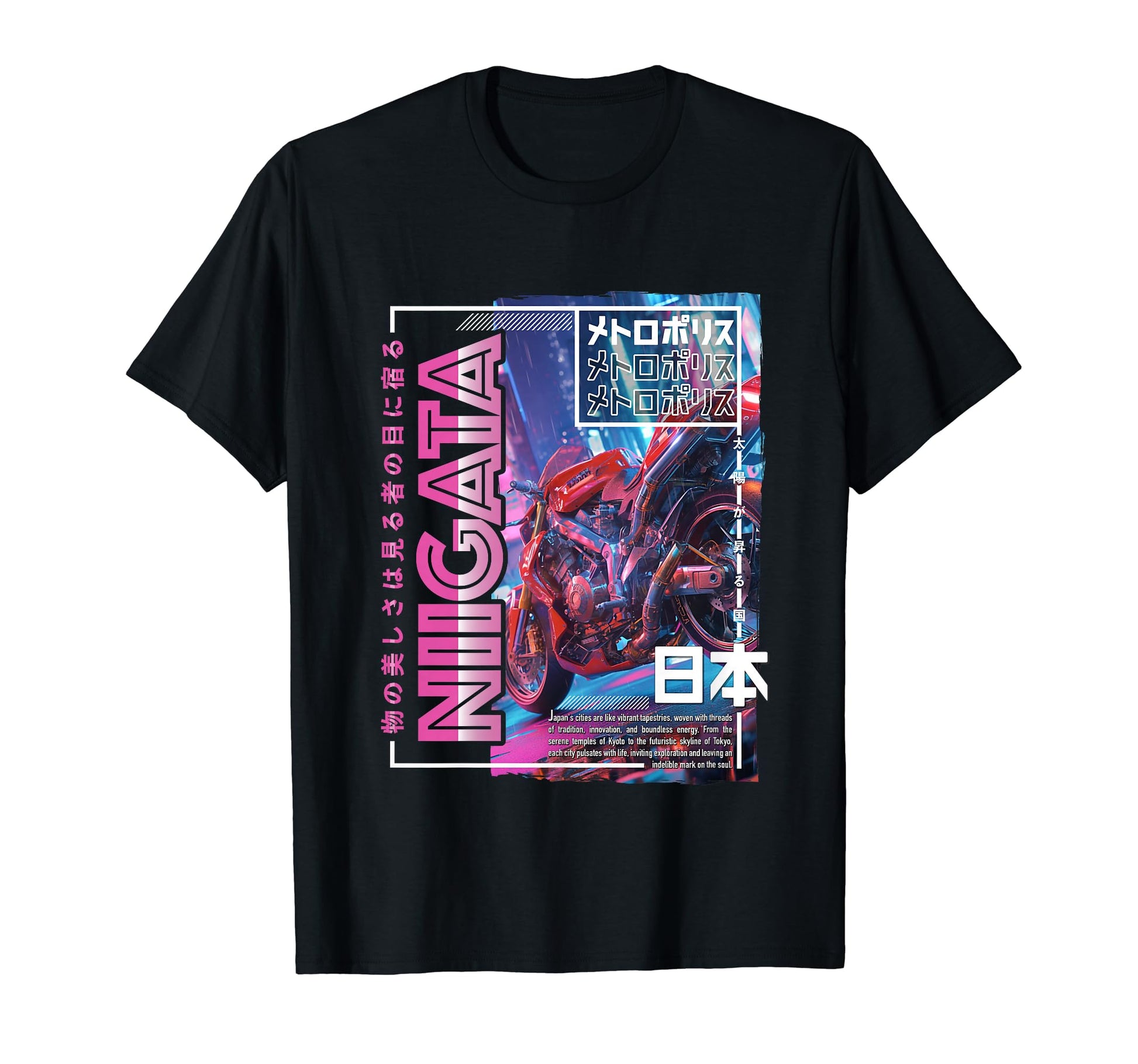 Niigata City 80S Synthwave Motorcycle T-Shirt - Trendy Graphic for Adults - T-Shirt, Sweatshirt, Hoodie