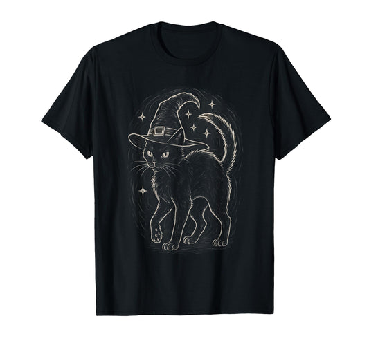 Black Cat Witch Hat Moon Coquette Boho T-Shirt - Unique Graphic Unisex - T-Shirt, Sweatshirt, Hoodie