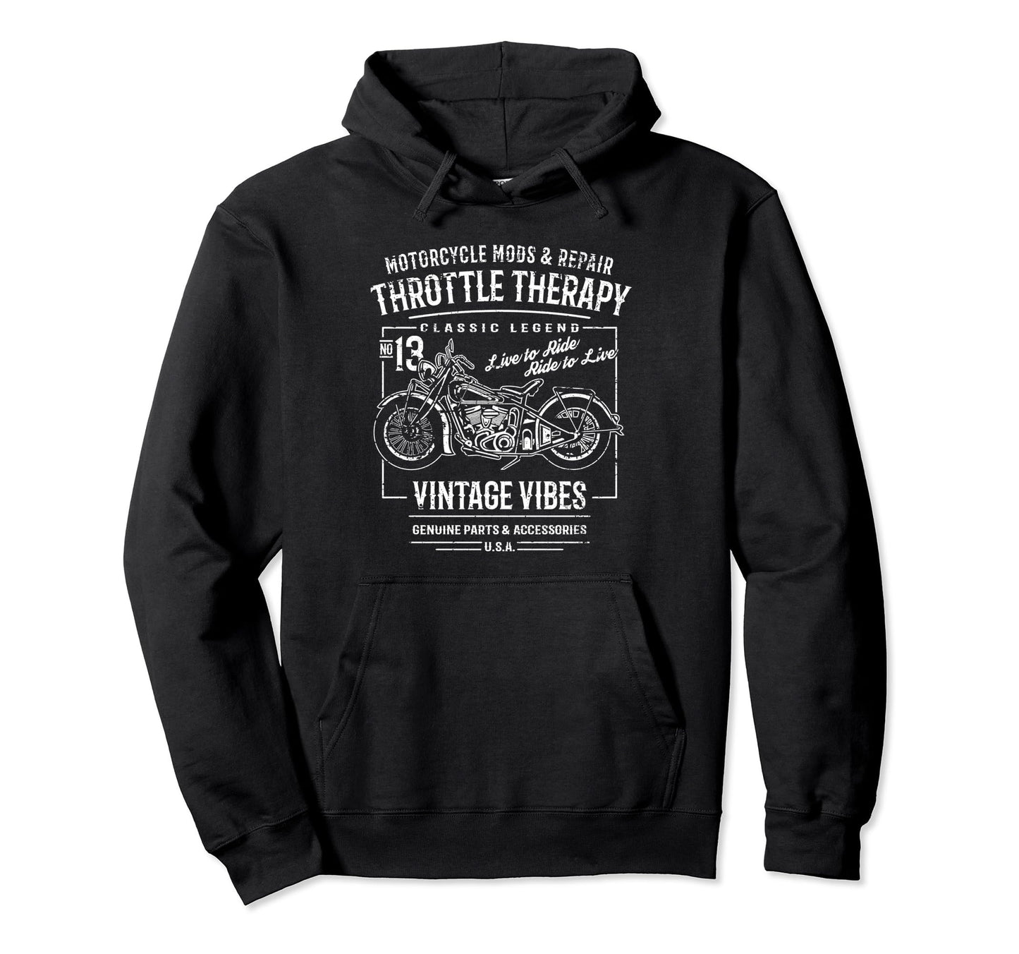 Motorcycle Distressed Hoodie - Casual Everyday Wear Men Women - T-Shirt, Sweatshirt, Hoodie