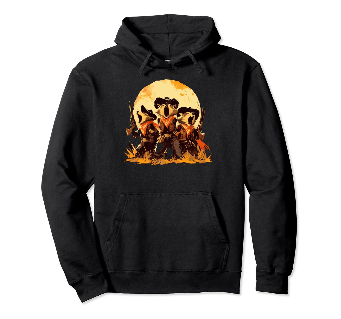 Raccoon Howling Moon Cowboy Funny Hoodie - Minimalist Print for Adults - T-Shirt, Sweatshirt, Hoodie