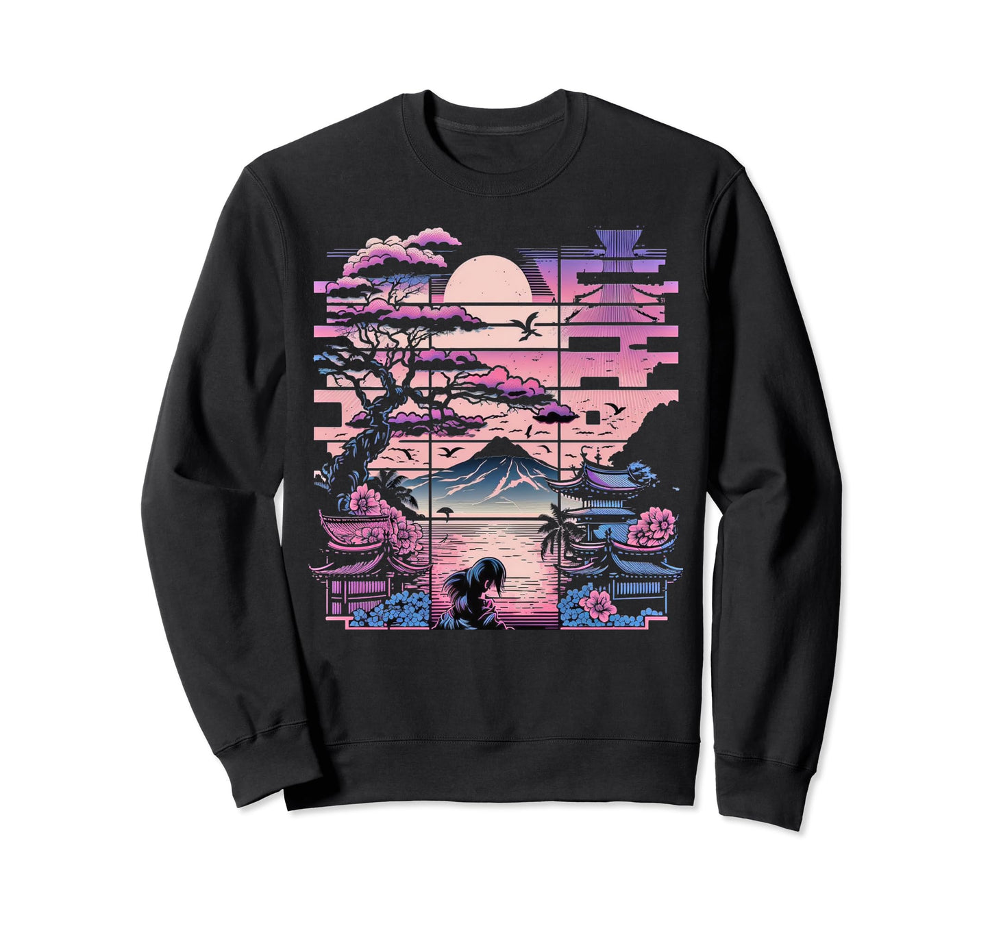 Japan Aesthetic Vaporwave Cherry Sweatshirt - Custom Art Print Men Women - T-Shirt, Sweatshirt, Hoodie