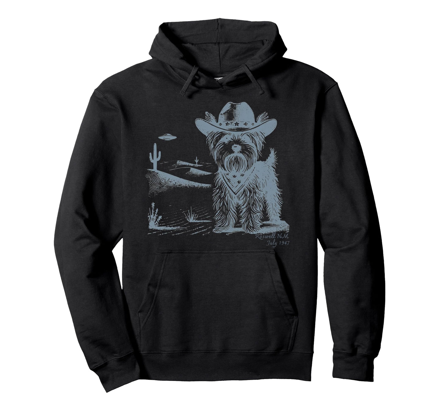 Ufo Cowboy Yorkshire Terrier 90S Western Hoodie - Trendy Graphic Unisex - T-Shirt, Sweatshirt, Hoodie