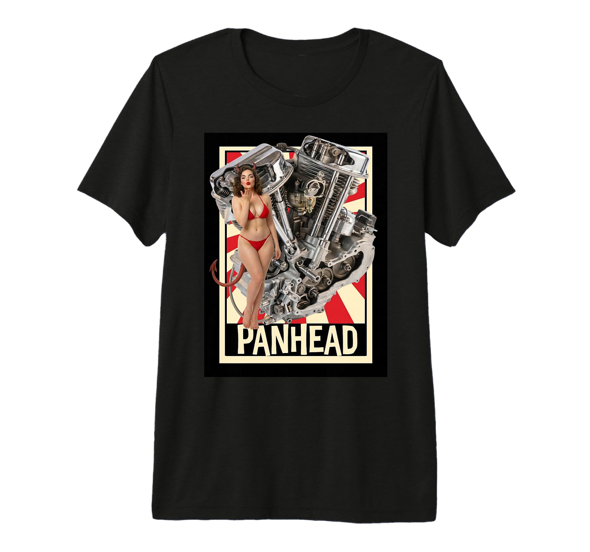 Panhead Engine Pinup Devil Biker Tri T-Shirt - Streetwear Style Men Women - T-Shirt, Sweatshirt, Hoodie
