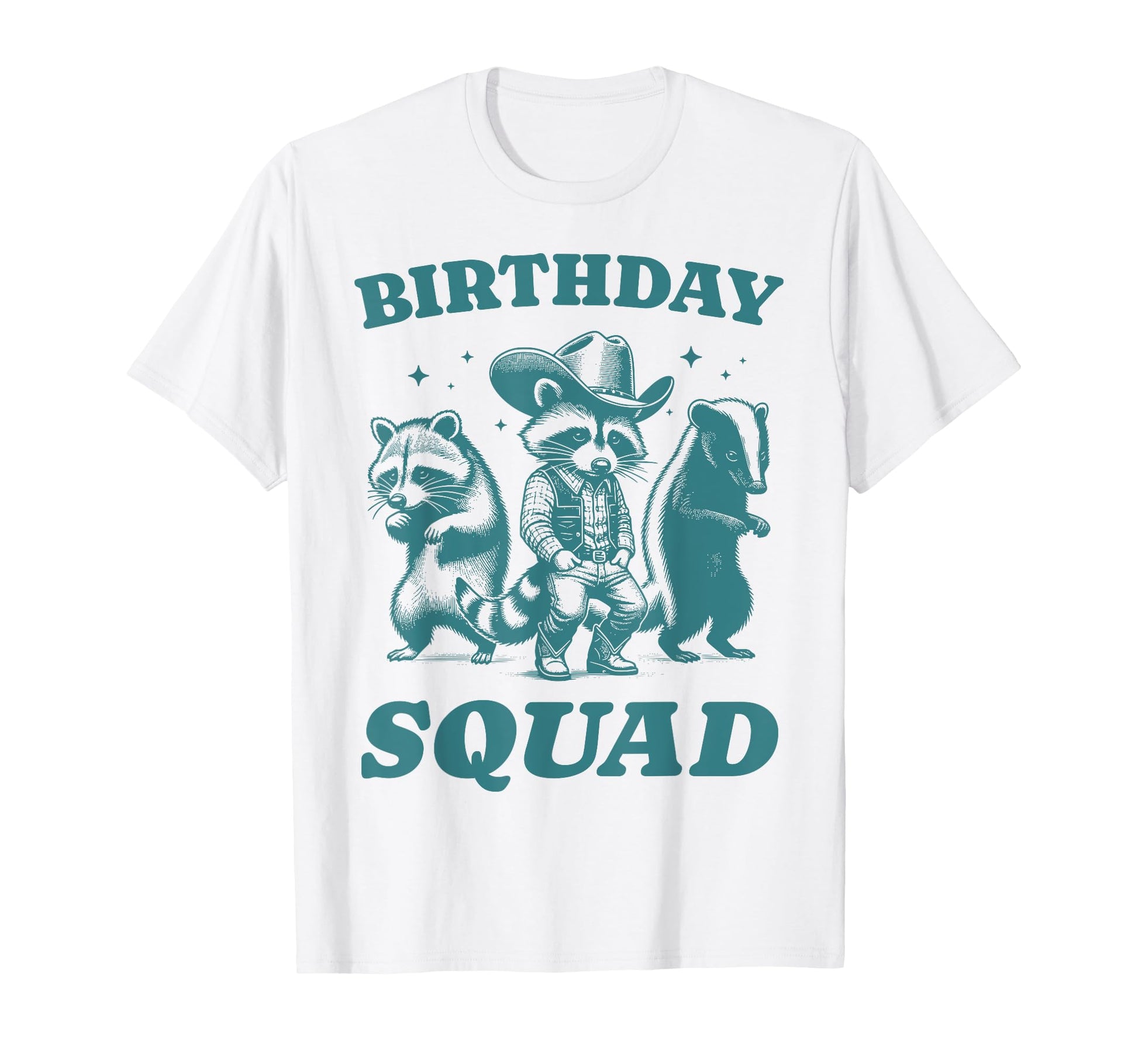 Birthday Squad Rodeo Raccoon Cowboy T-Shirt - Novelty Apparel for Adults - T-Shirt, Sweatshirt, Hoodie