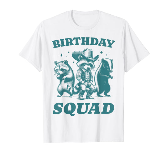 Birthday Squad Rodeo Raccoon Cowboy T-Shirt - Novelty Apparel for Adults - T-Shirt, Sweatshirt, Hoodie