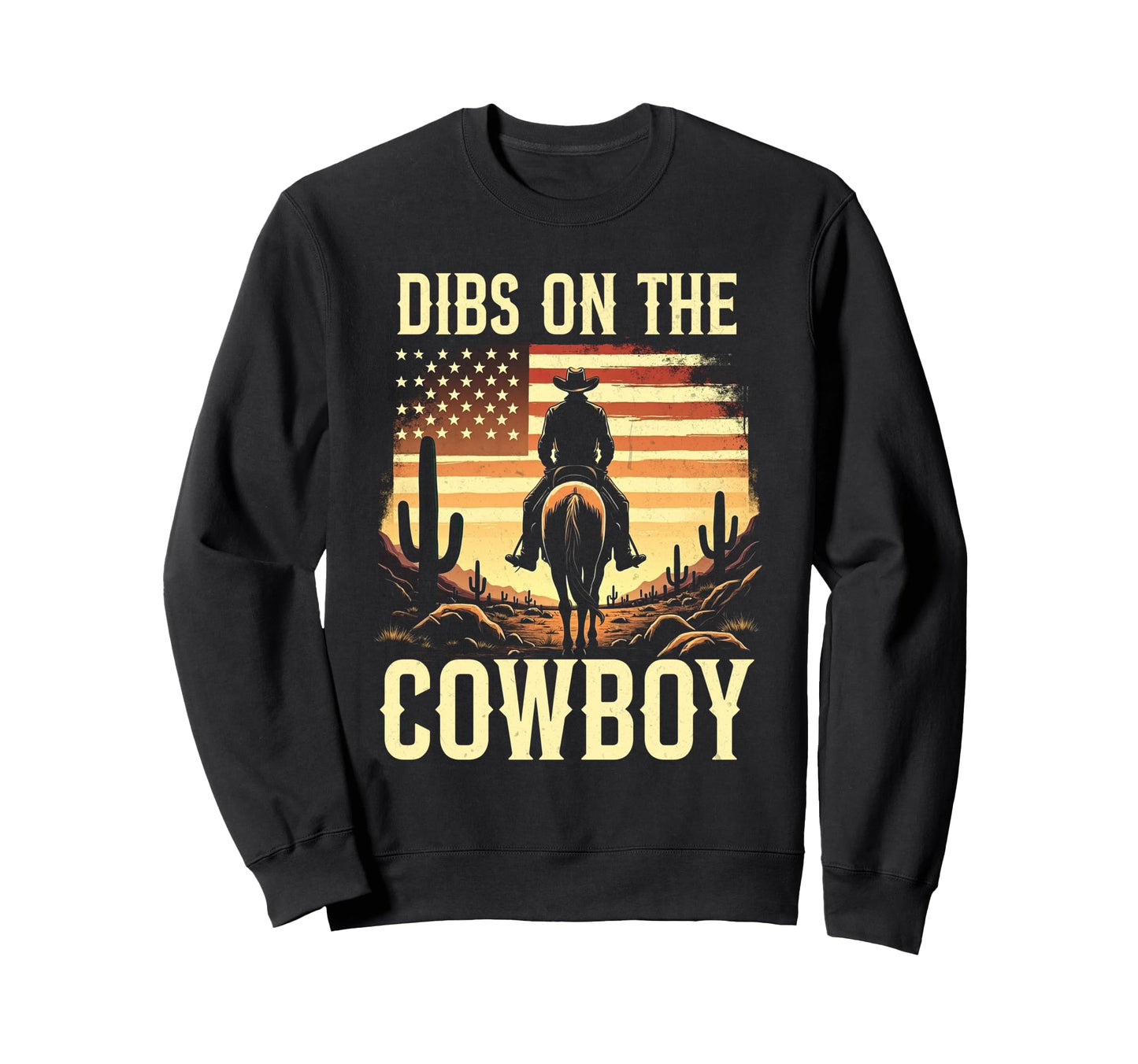 Dibs Cowboy Horseback Country Usa Flag Sweatshirt - Custom Art Print Unisex - T-Shirt, Sweatshirt, Hoodie