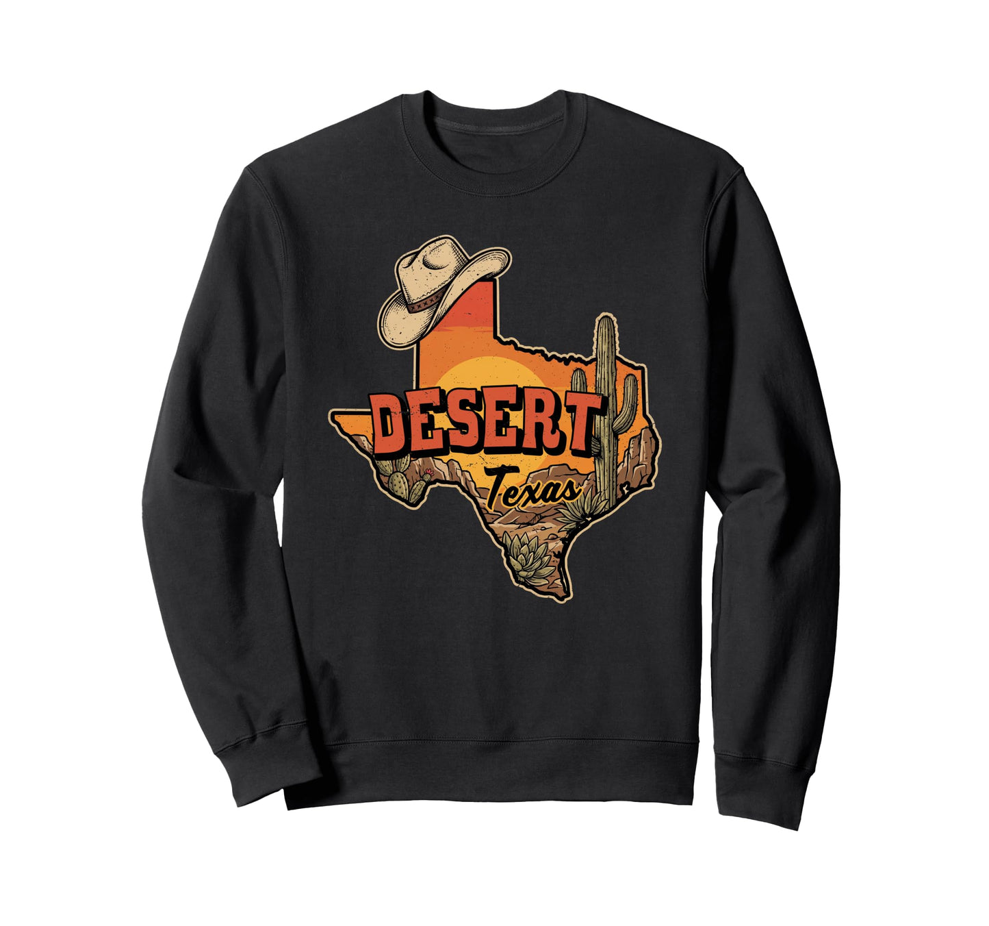 Desert Texas Cowboy Hat Desert Sweatshirt - Graphic Print for Adults - T-Shirt, Sweatshirt, Hoodie