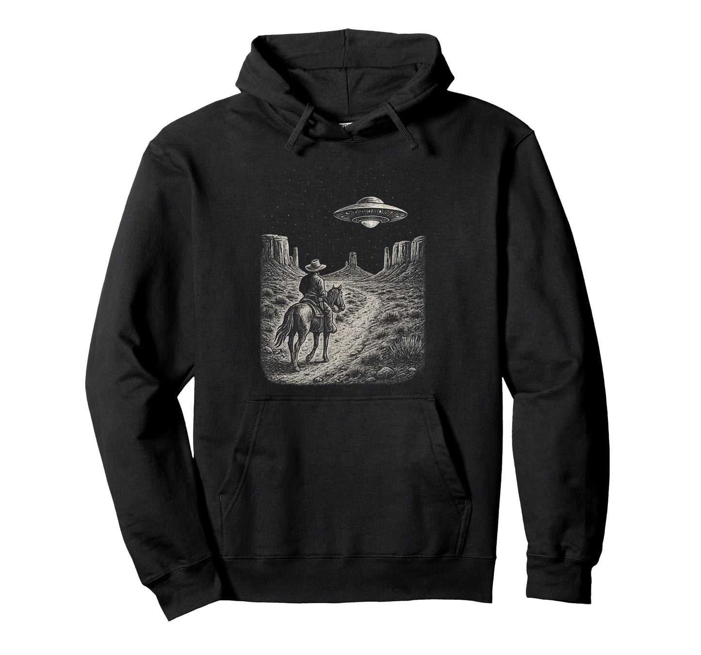 Western Ufo Cowboy Alien Encounter Country Hoodie - Minimalist Print Unisex - T-Shirt, Sweatshirt, Hoodie