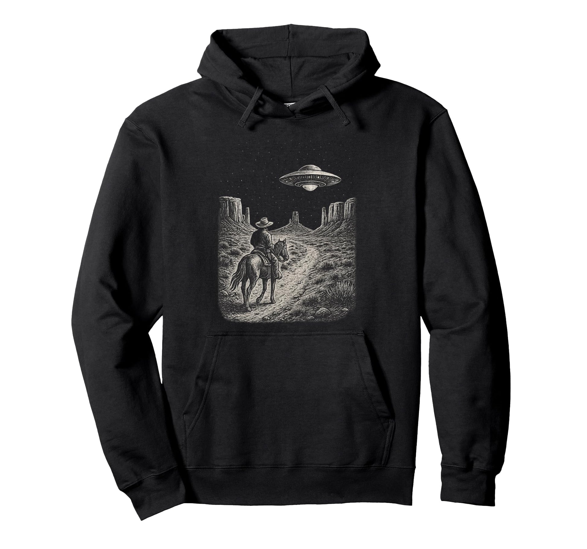 Western Ufo Cowboy Alien Encounter Country Hoodie - Minimalist Print Unisex - T-Shirt, Sweatshirt, Hoodie