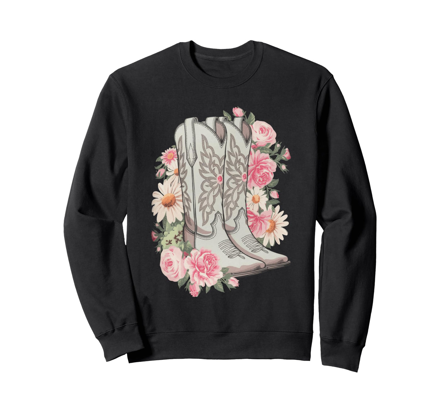 Funny Cowgirl Floral Boots Sweatshirt - Minimalist Print for Adults - T-Shirt, Sweatshirt, Hoodie