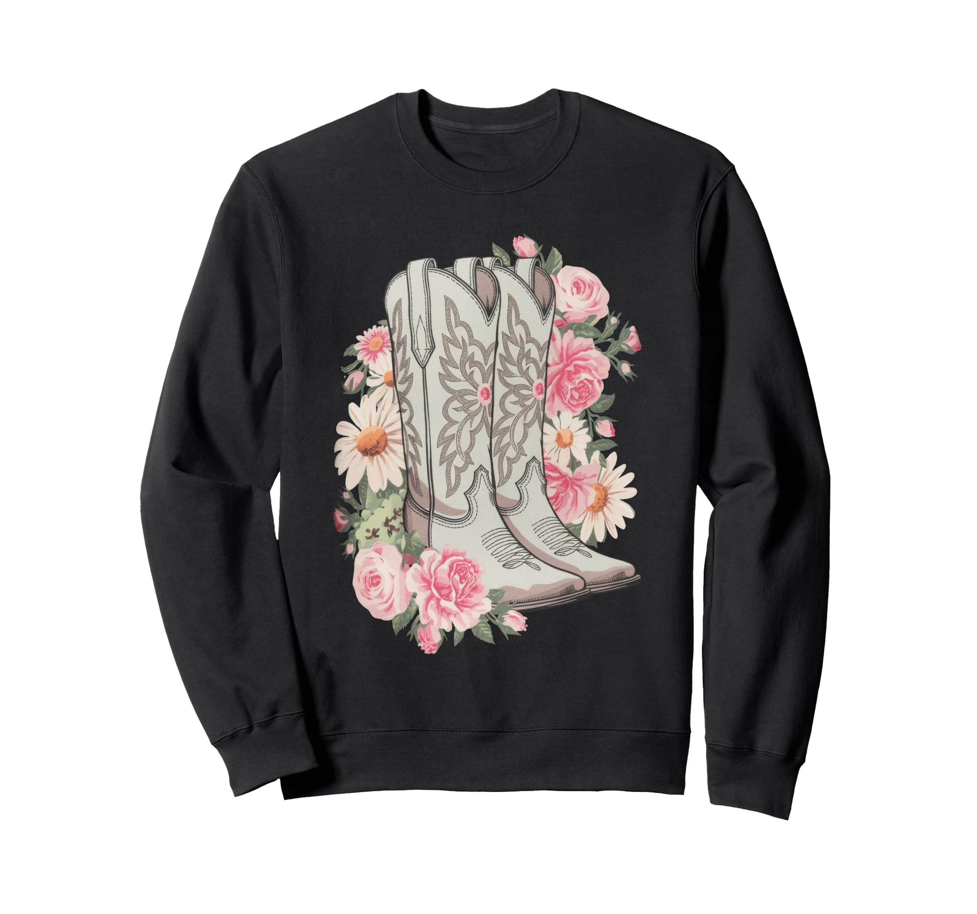 Funny Cowgirl Floral Boots Sweatshirt - Minimalist Print for Adults - T-Shirt, Sweatshirt, Hoodie