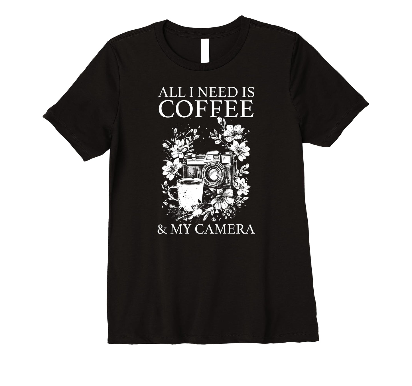 Womens Photographer Coffee Camera T-Shirt - Aesthetic Graphic for Adults - T-Shirt, Sweatshirt, Hoodie