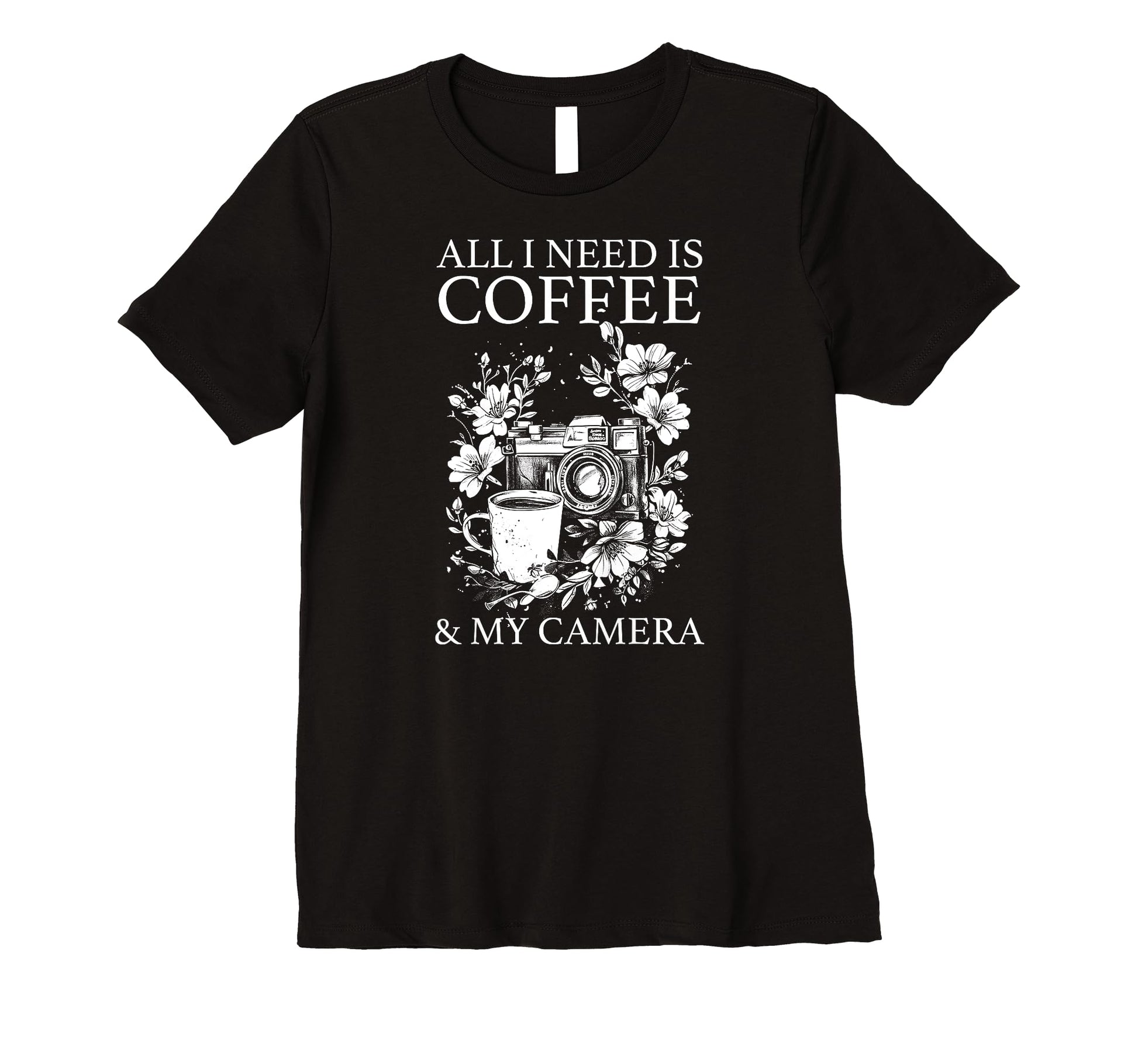Womens Photographer Coffee Camera T-Shirt - Aesthetic Graphic for Adults - T-Shirt, Sweatshirt, Hoodie