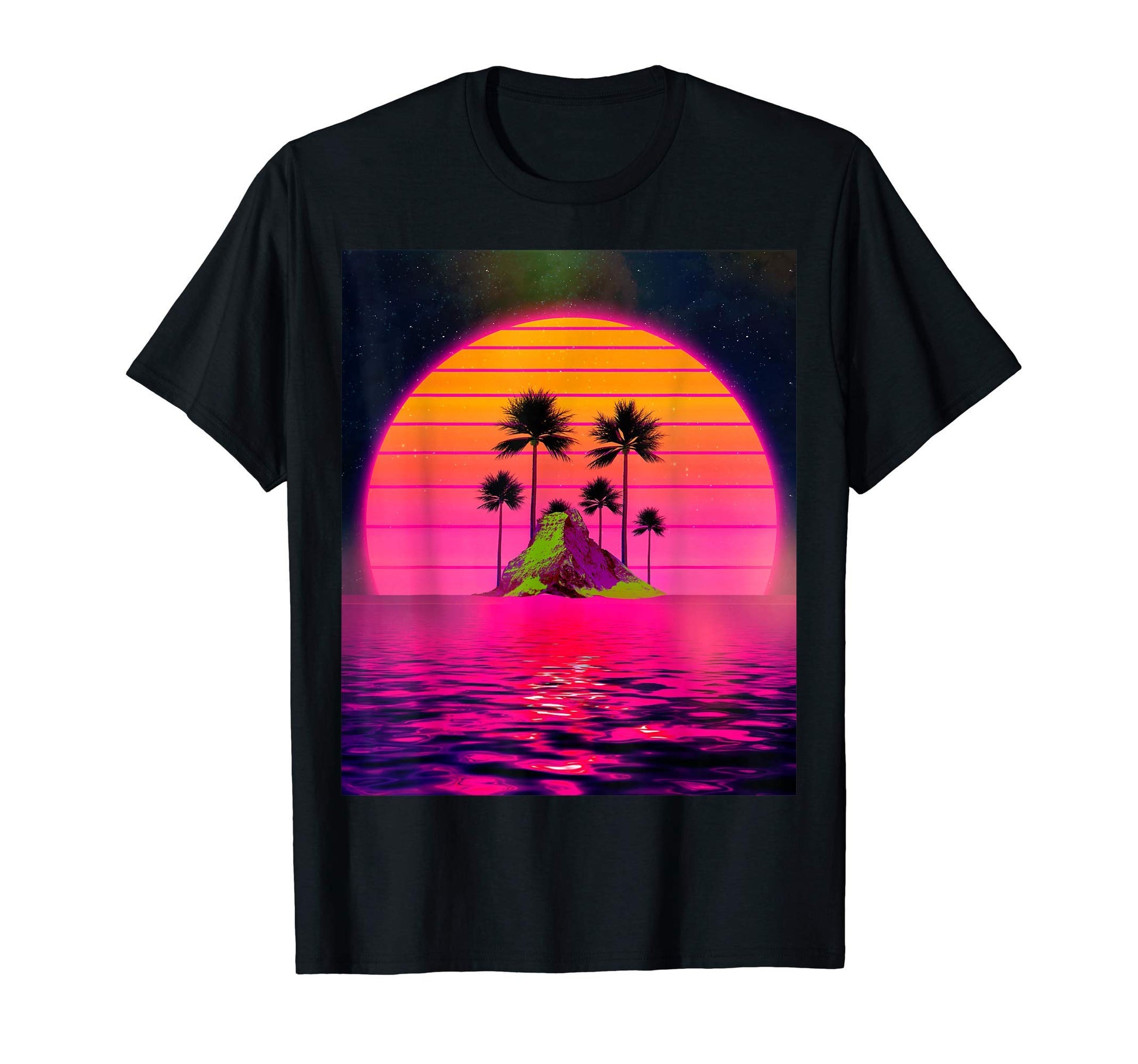 Synthwave 80S Sundown Lonely Island Palms T-Shirt - Unique Graphic Unisex - T-Shirt, Sweatshirt, Hoodie