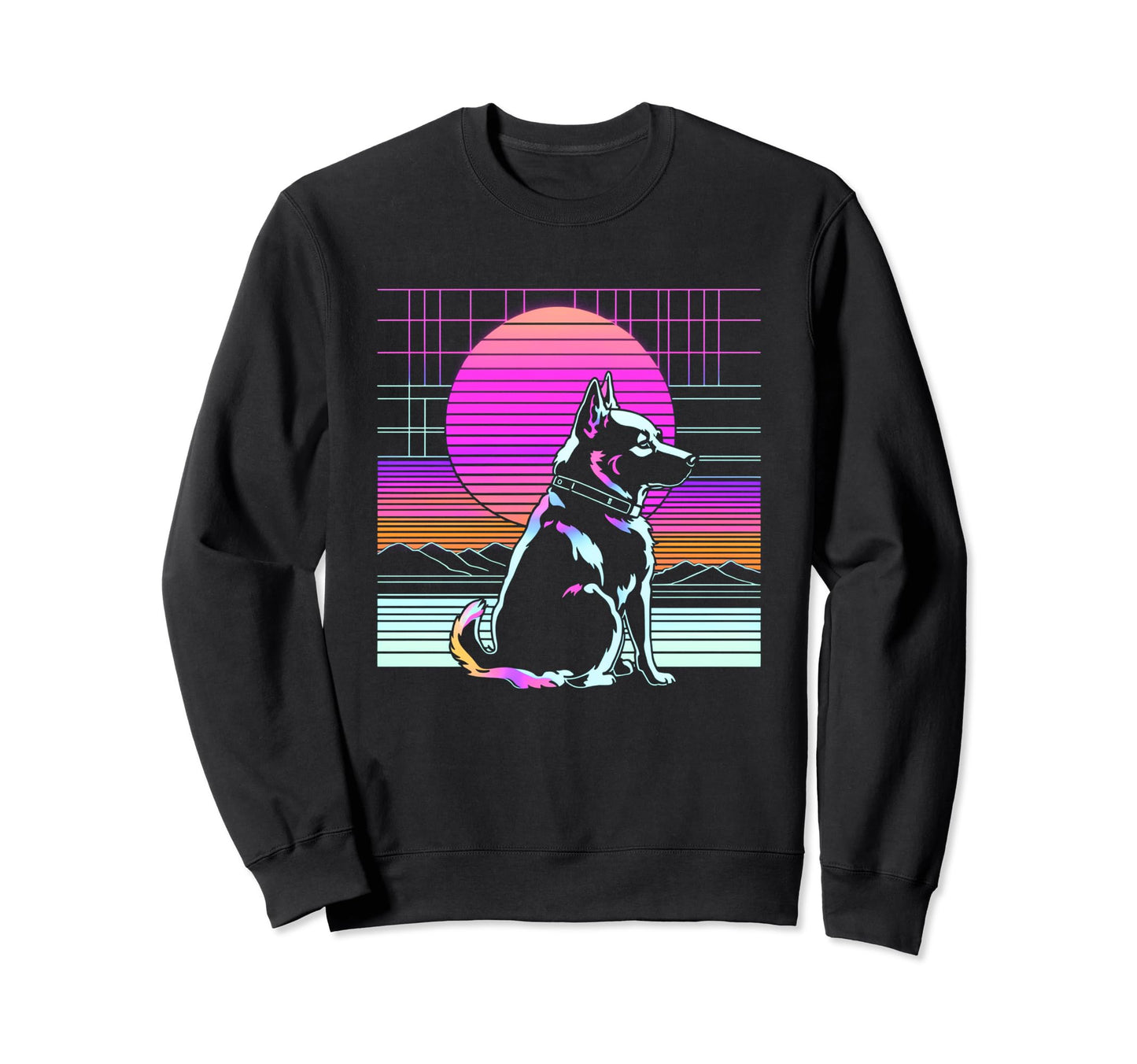 Aesthetic Dog Vaporwave Sunset Sweatshirt - Fun Novelty Design Men Women - T-Shirt, Sweatshirt, Hoodie
