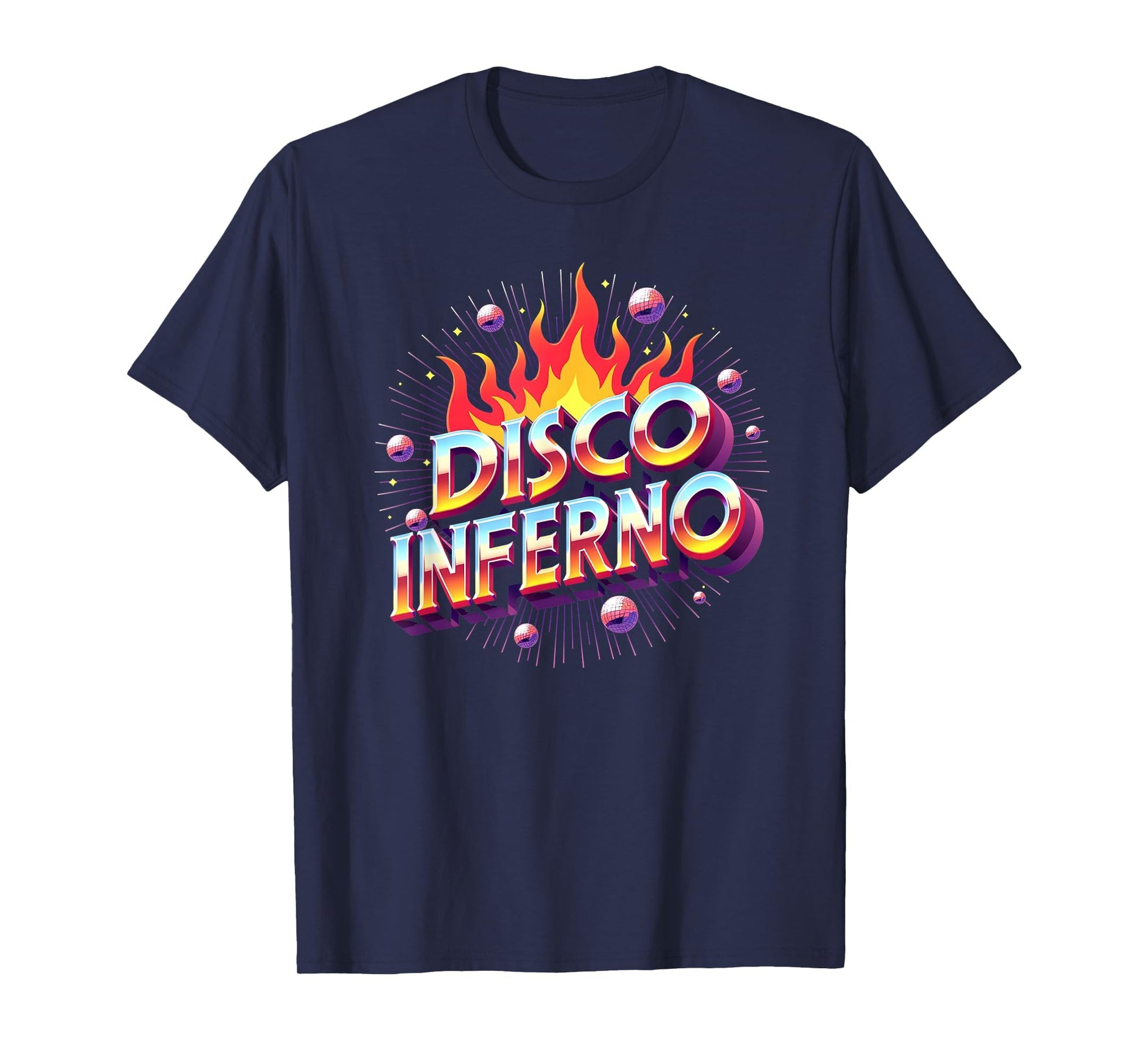 Disco Inferno Dance Party Fever Art Navy T-Shirt - Unique Graphic Unisex - T-Shirt, Sweatshirt, Hoodie