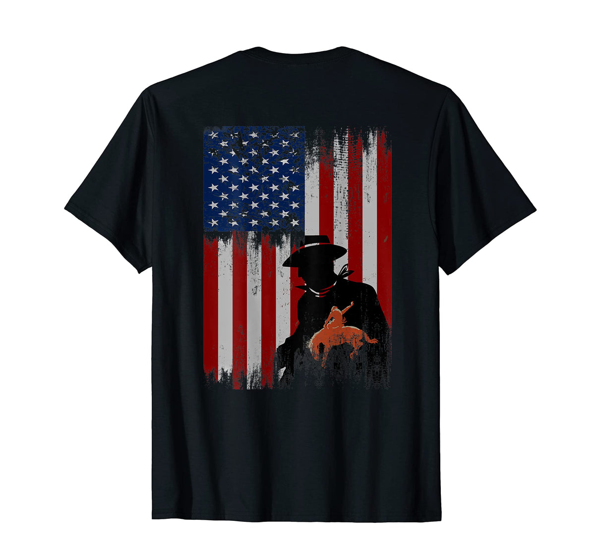 Back Usa American Flag Cowboy Rodeo T-Shirt - Unique Graphic for Adults - T-Shirt, Sweatshirt, Hoodie