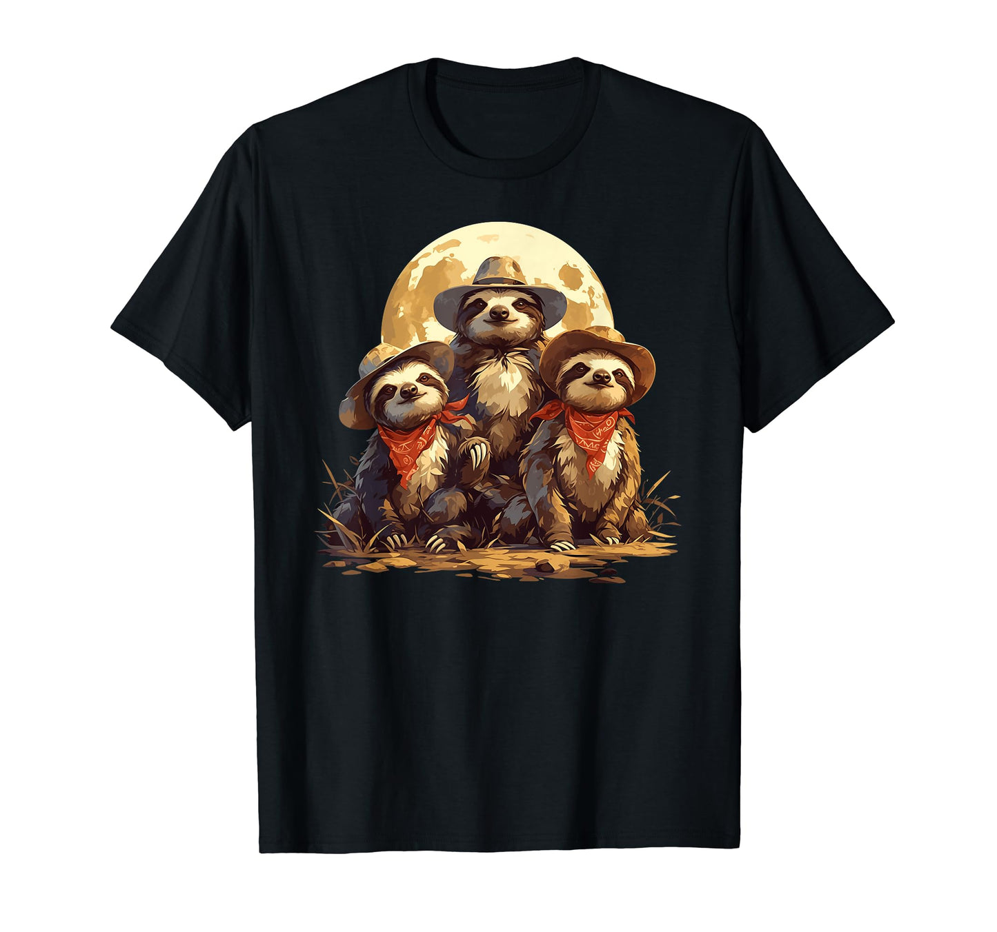 Sloth Howling Moon Cowboy Funny T-Shirt - Graphic Print Unisex - T-Shirt, Sweatshirt, Hoodie