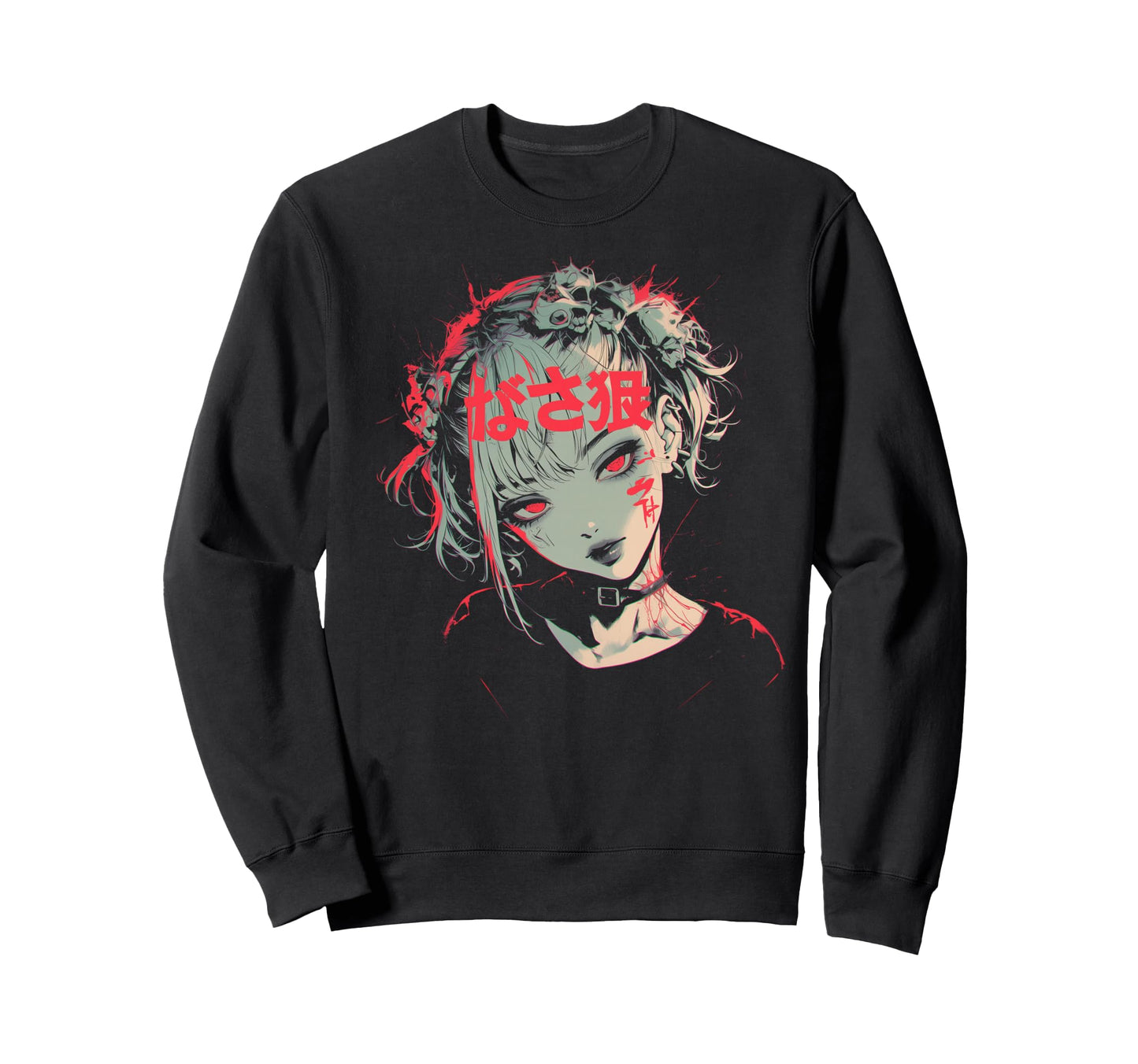 Goth Grunge Demon Anime Waifu Sweatshirt - Casual Everyday Wear Men Women - T-Shirt, Sweatshirt, Hoodie