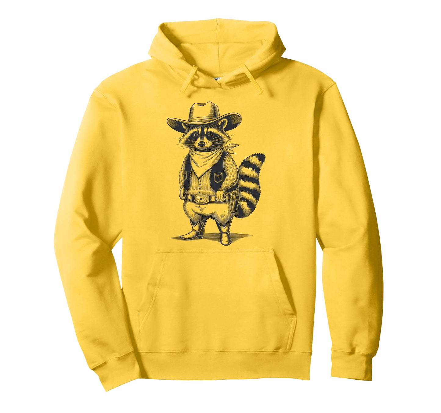 Raccoon Cowboy Cowgirl Trash Panda Hoodie - Minimalist Print Unisex - T-Shirt, Sweatshirt, Hoodie
