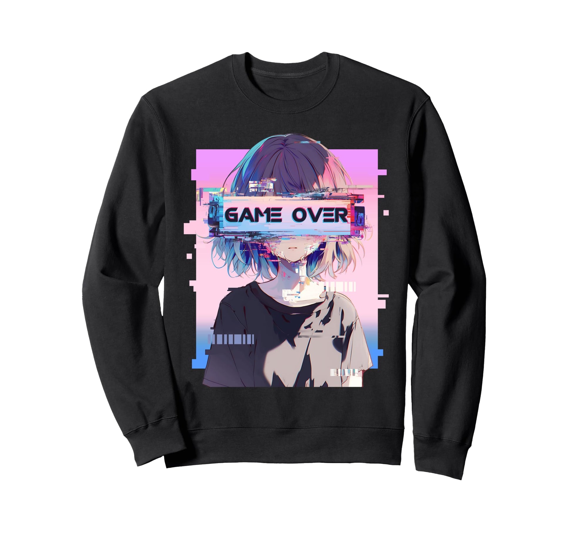 Game Over Sad Glitch Eyes Vaporwave Sweatshirt - Trendy Graphic Men Women - T-Shirt, Sweatshirt, Hoodie