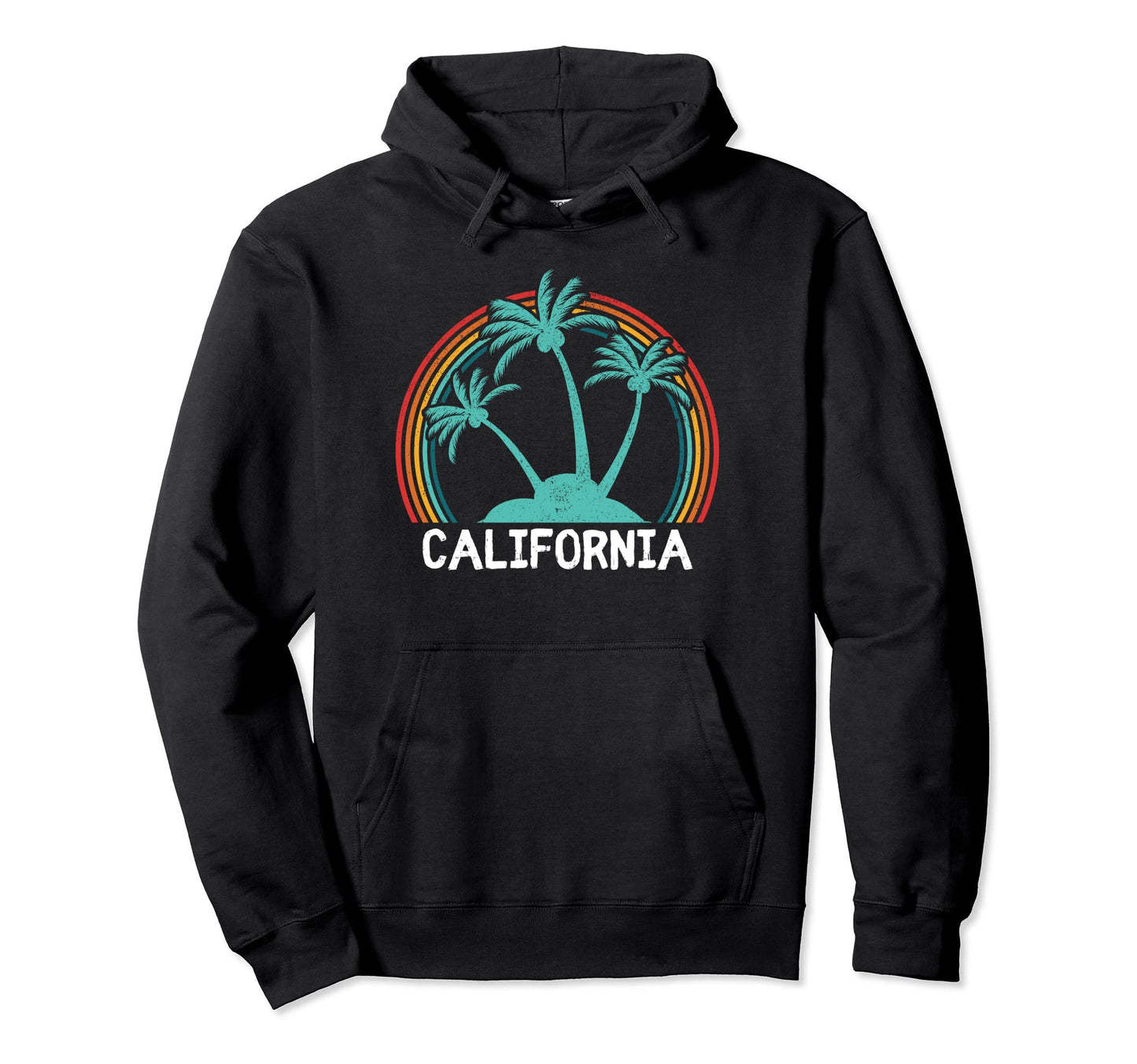 California Palm Trees Rainbow Vacation Hoodie - Custom Art Print for Adults - T-Shirt, Sweatshirt, Hoodie
