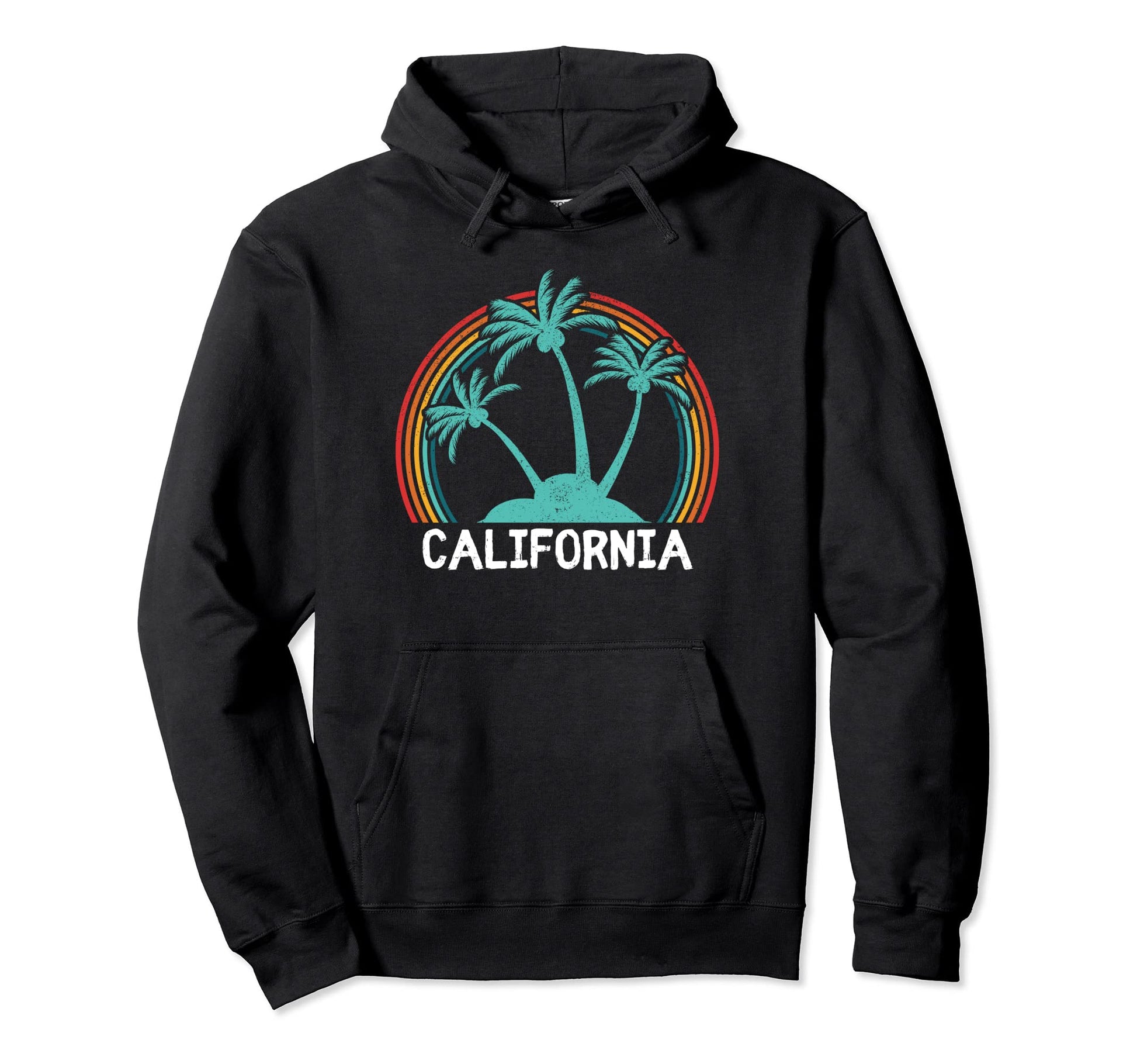 California Palm Trees Rainbow Vacation Hoodie - Custom Art Print for Adults - T-Shirt, Sweatshirt, Hoodie