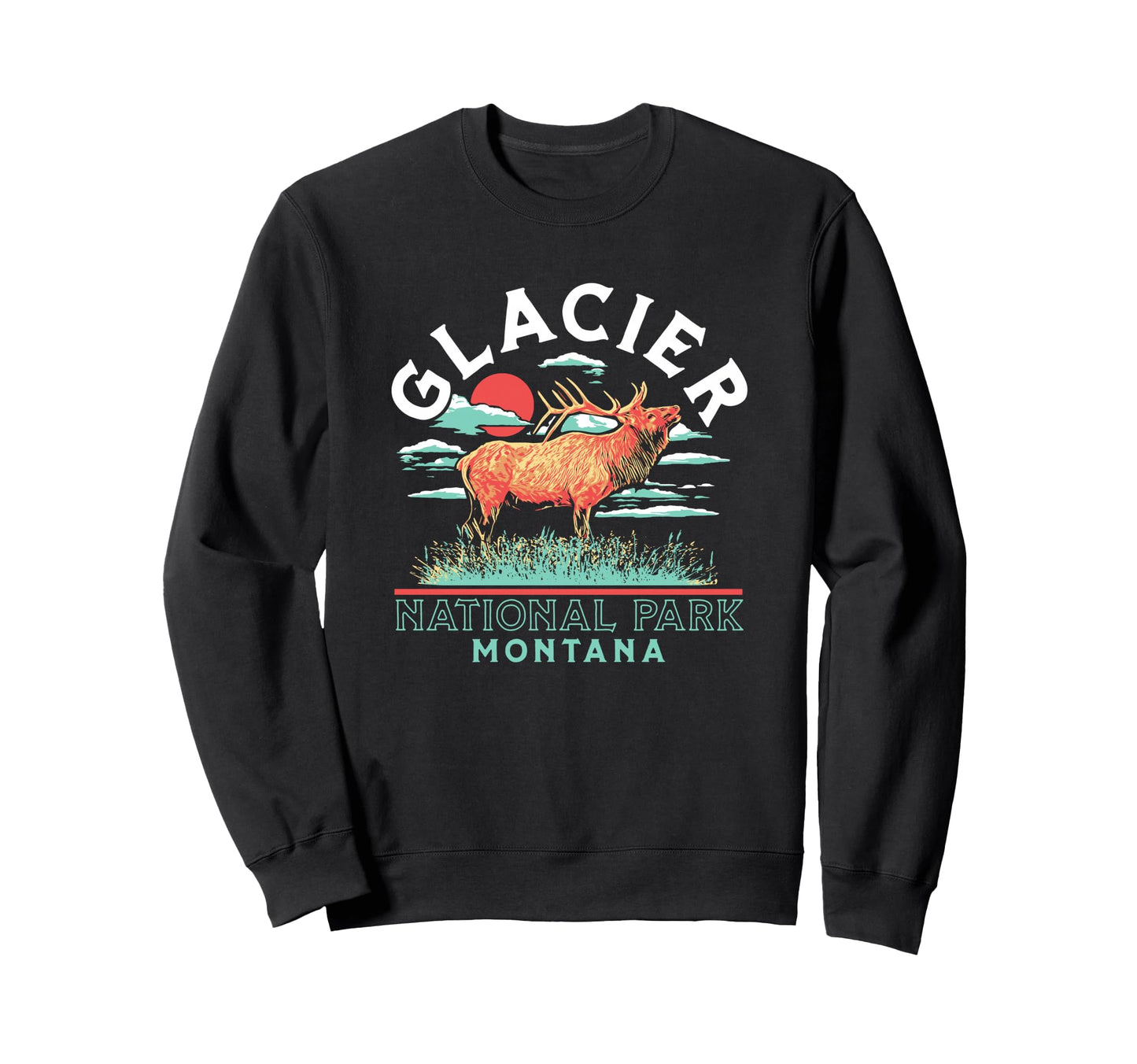 Gates Montana Bull Elk Glacier Sweatshirt - Fun Novelty Design Unisex - T-Shirt, Sweatshirt, Hoodie