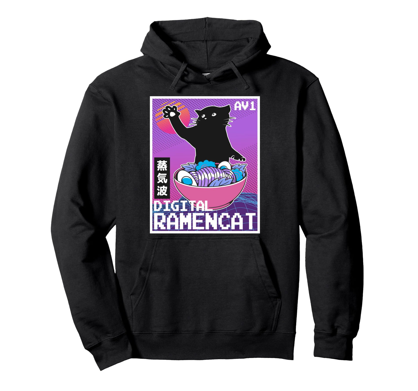 Digital Ramencat 90S Synthwave Vaporwave Hoodie - Streetwear Style Unisex - T-Shirt, Sweatshirt, Hoodie