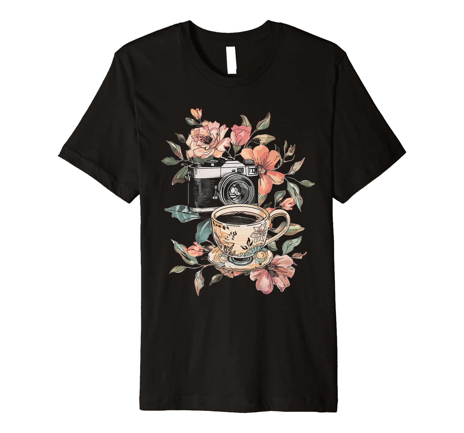 Photographer Coffee Camera Flowers T-Shirt - Aesthetic Graphic Men Women - T-Shirt, Sweatshirt, Hoodie