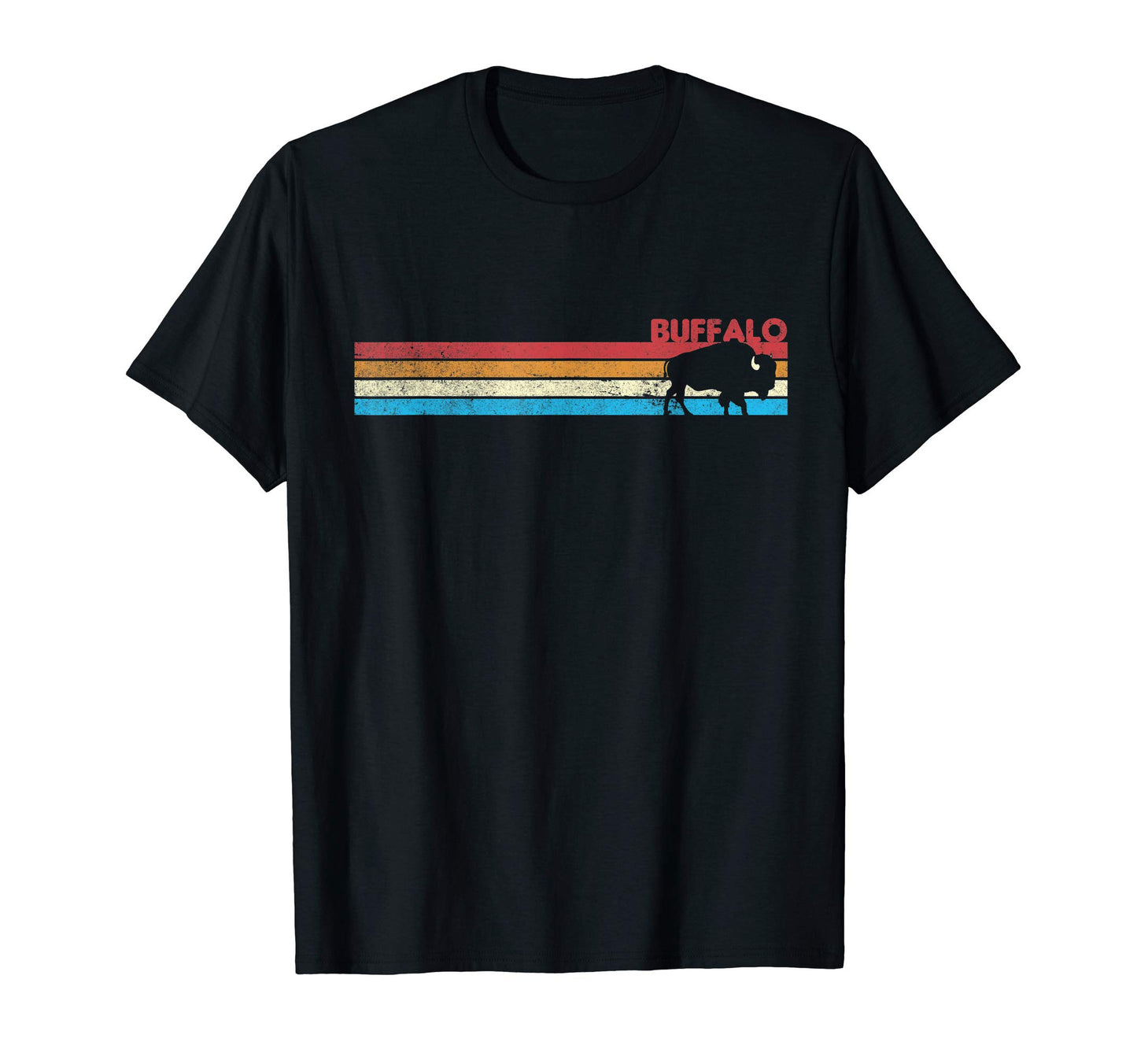 70S Rainbow Stripe Buffalo Distressed T-Shirt - Minimalist Print for Adults - T-Shirt, Sweatshirt, Hoodie